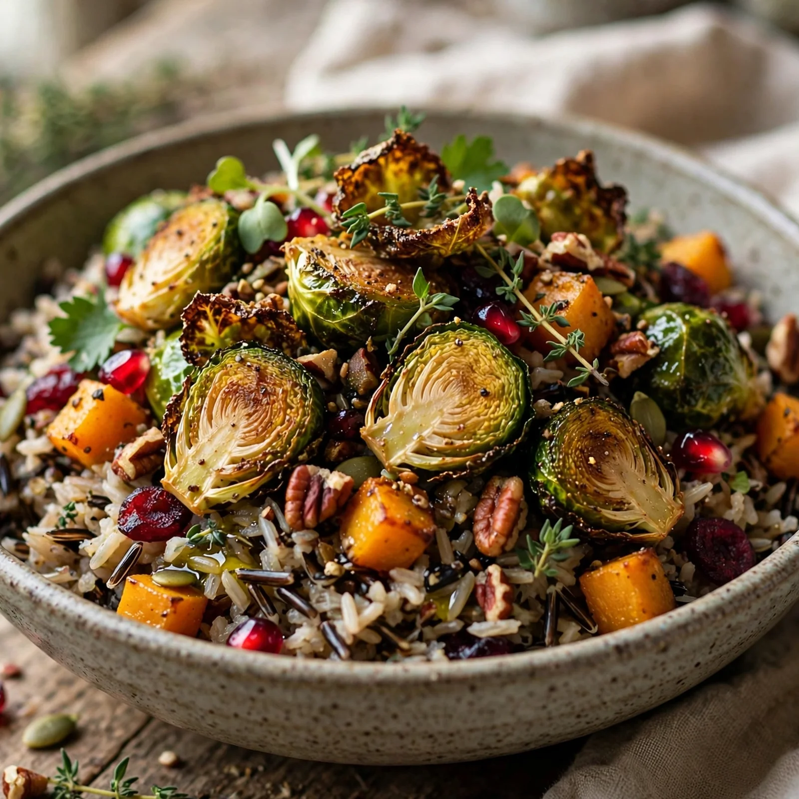 20 Fall Anti-Inflammatory Harvest Bowls with Root Vegetables: 6. Wild Rice & Crispy Brussels Sprouts Harvest Bowl