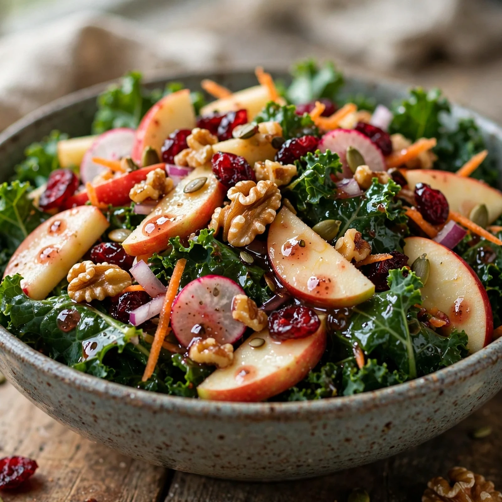 15 Anti-Inflammatory Thanksgiving Recipes Everyone Will Love: 8. Apple Walnut Kale Salad with Cranberry Vinaigrette