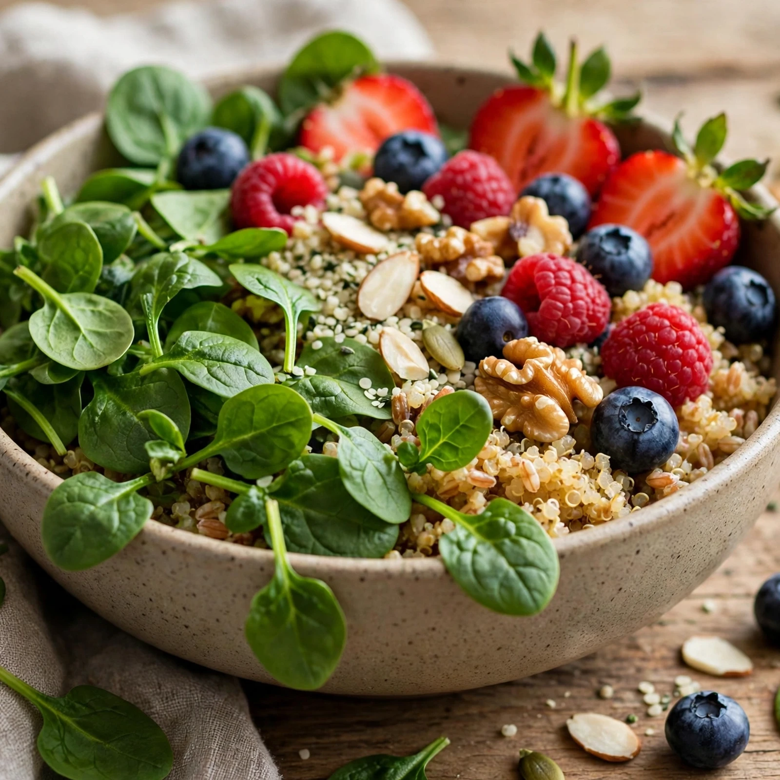 15 Anti-Inflammatory Summer Bowls with Grains, Veggies & Protein: 8. Berry Spinach Grain Bowl