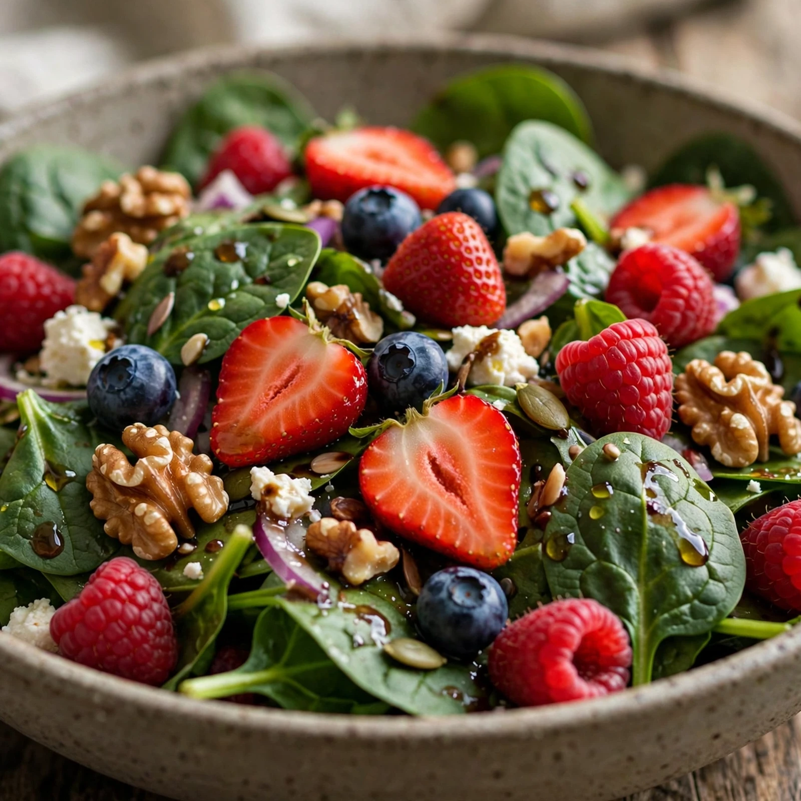 20 Healthy 21 Day Fix Salad Recipes for Summer (Cool & Container-Friendly): 8. Berry Walnut Spinach Salad