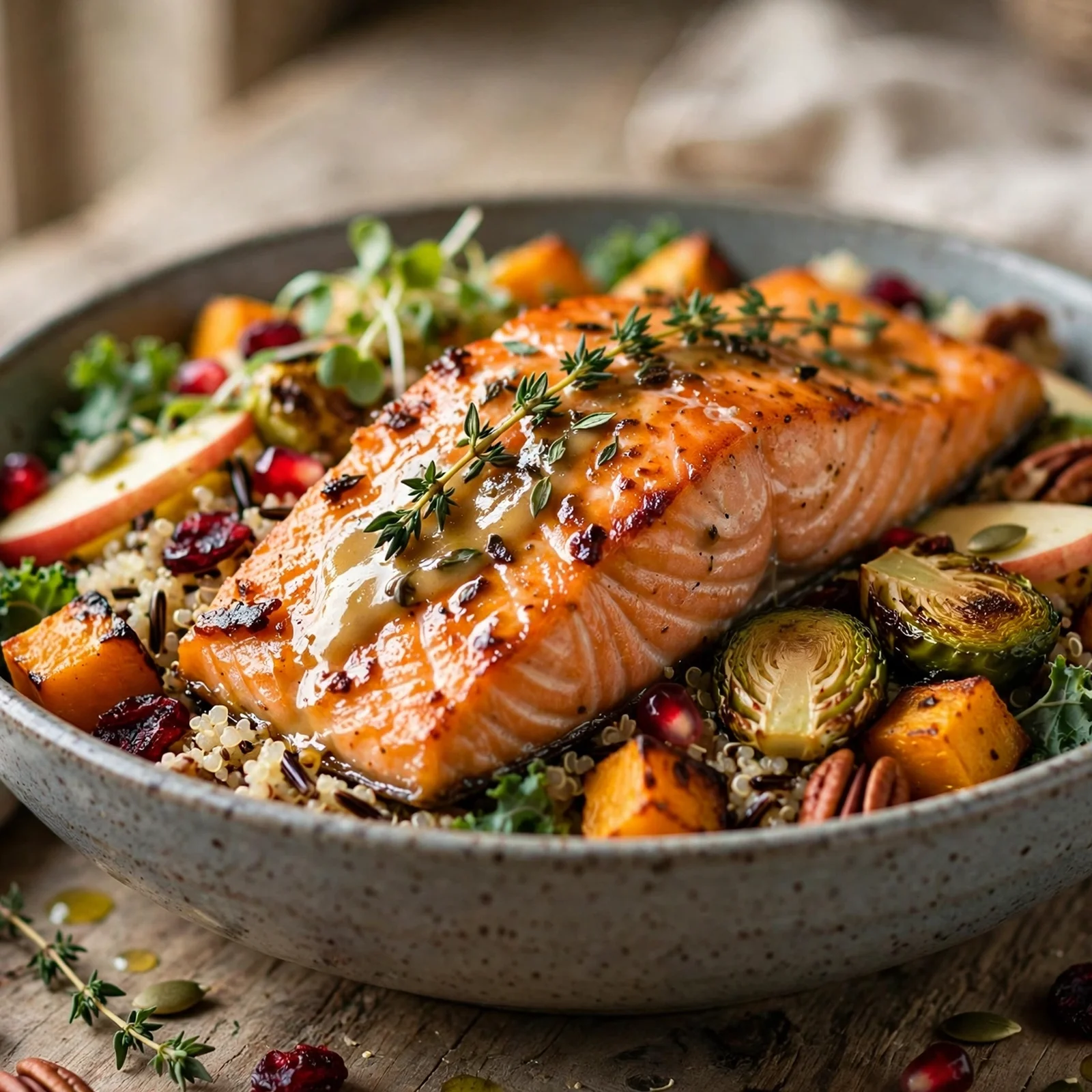 20 Fall Anti-Inflammatory Harvest Bowls with Root Vegetables: 7. Maple Dijon Salmon Harvest Bowl