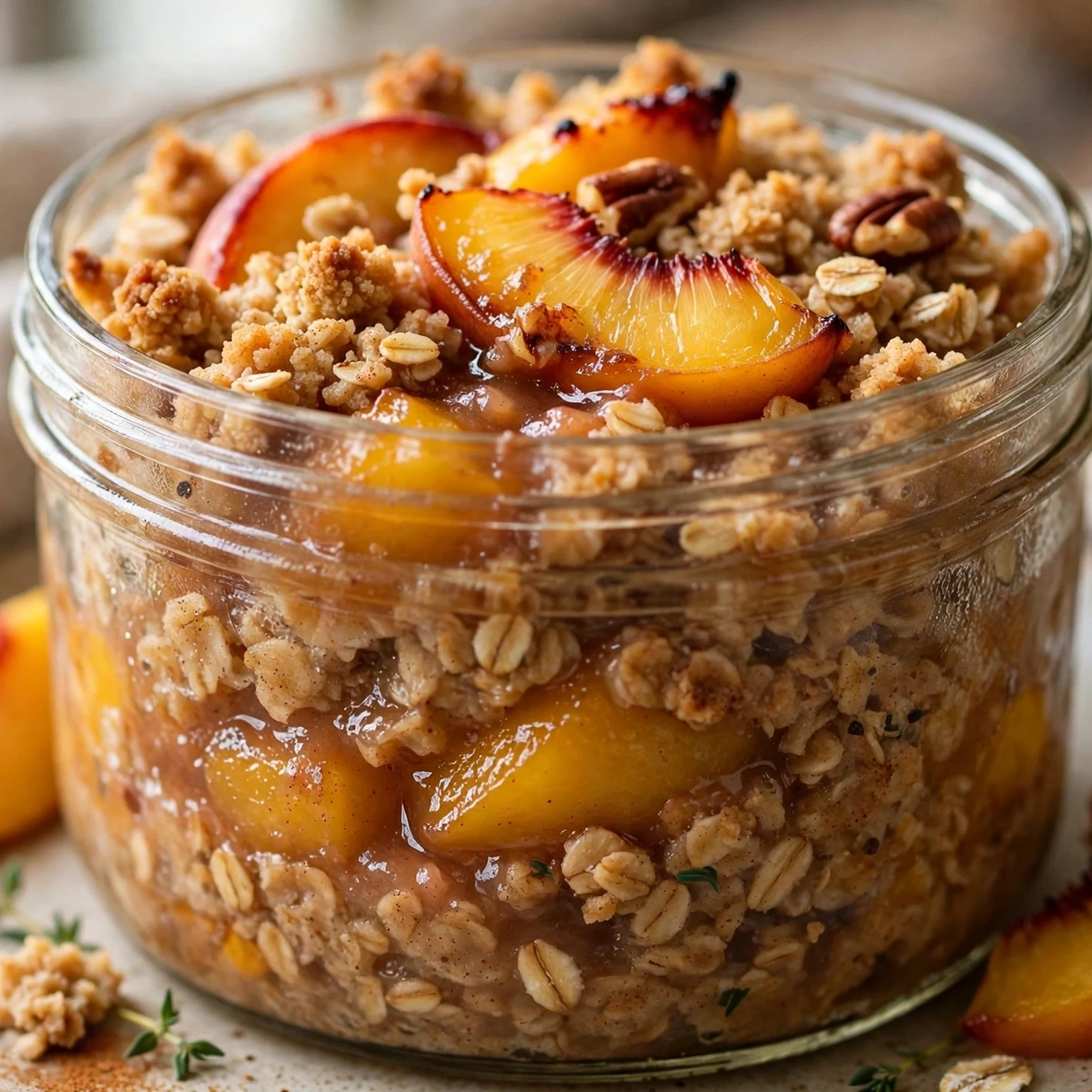 10 Make-Ahead 21 Day Fix Baked Oatmeal Jars for Busy Mornings: 6. Peach Cobbler Baked Oatmeal Jar