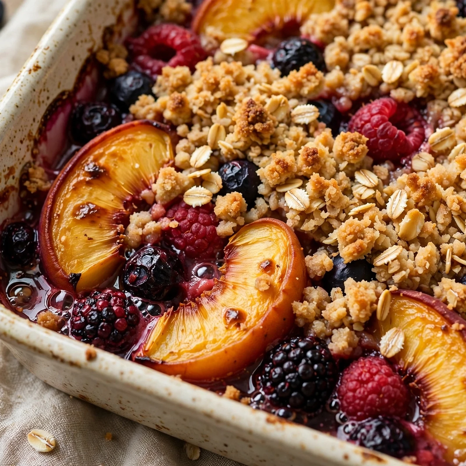 12 Anti-Inflammatory Peach And Plum Recipes for Late Summer: 7. Roasted Peach & Berry Crisp