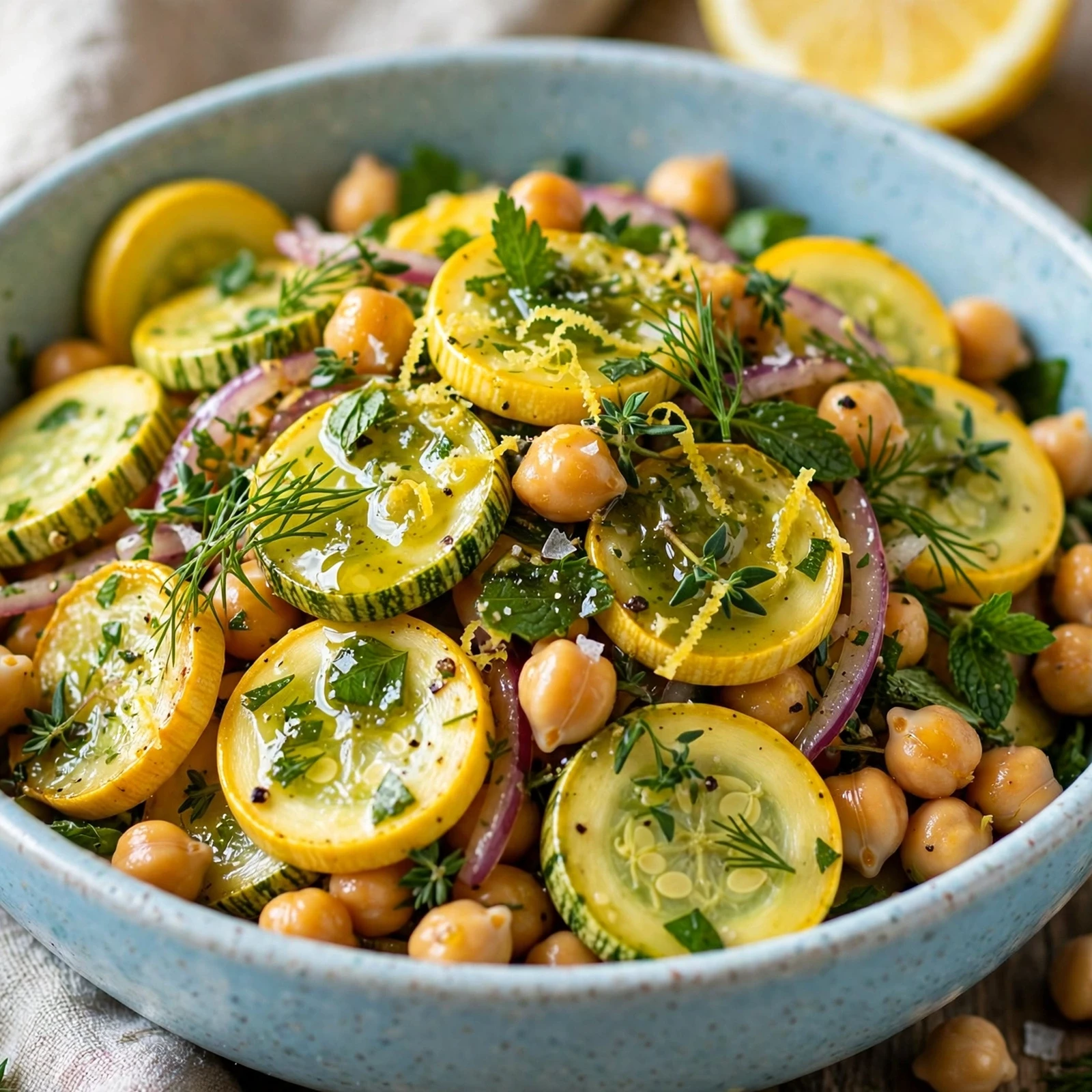 12 Anti-Inflammatory Zucchini And Summer Squash Recipes: 6. Summer Squash & Chickpea Salad with Lemon Herb Dressing