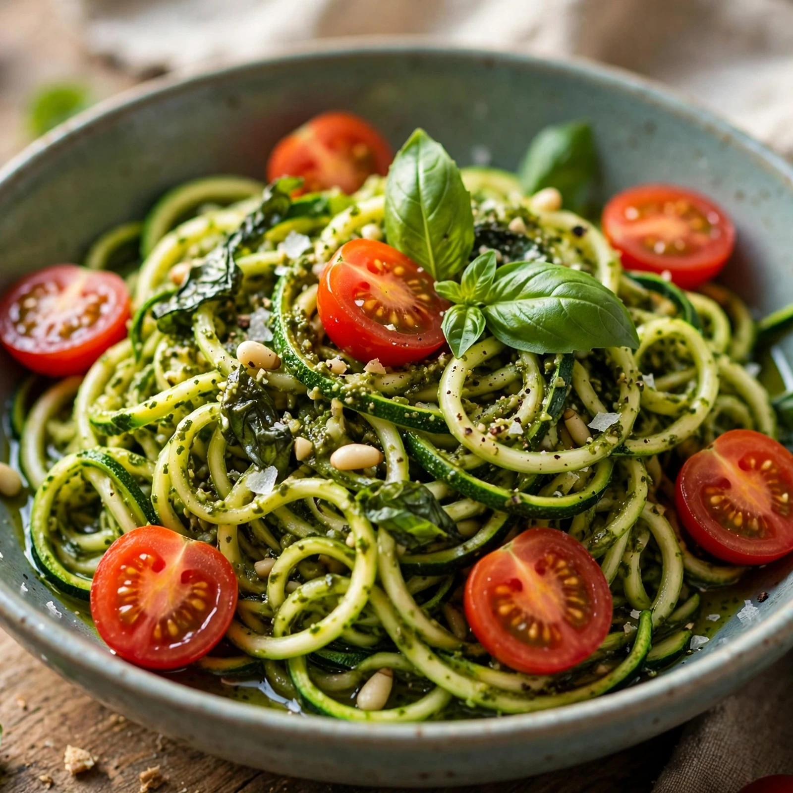 15 Summer Anti-Inflammatory Recipes to Start the Season Right: 6. Zucchini Noodle Pesto Bowl