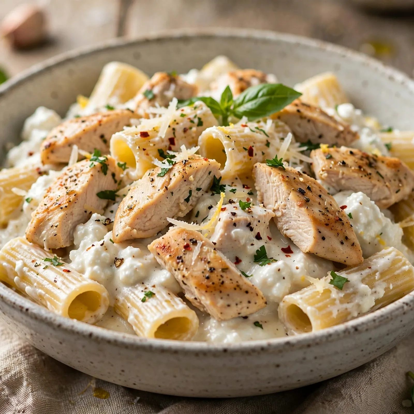 15 Creamy 21 Day Fix Chicken Alfredo Recipes That Feel Like Cheating: 8. Cottage Cheese Alfredo Chicken Pasta