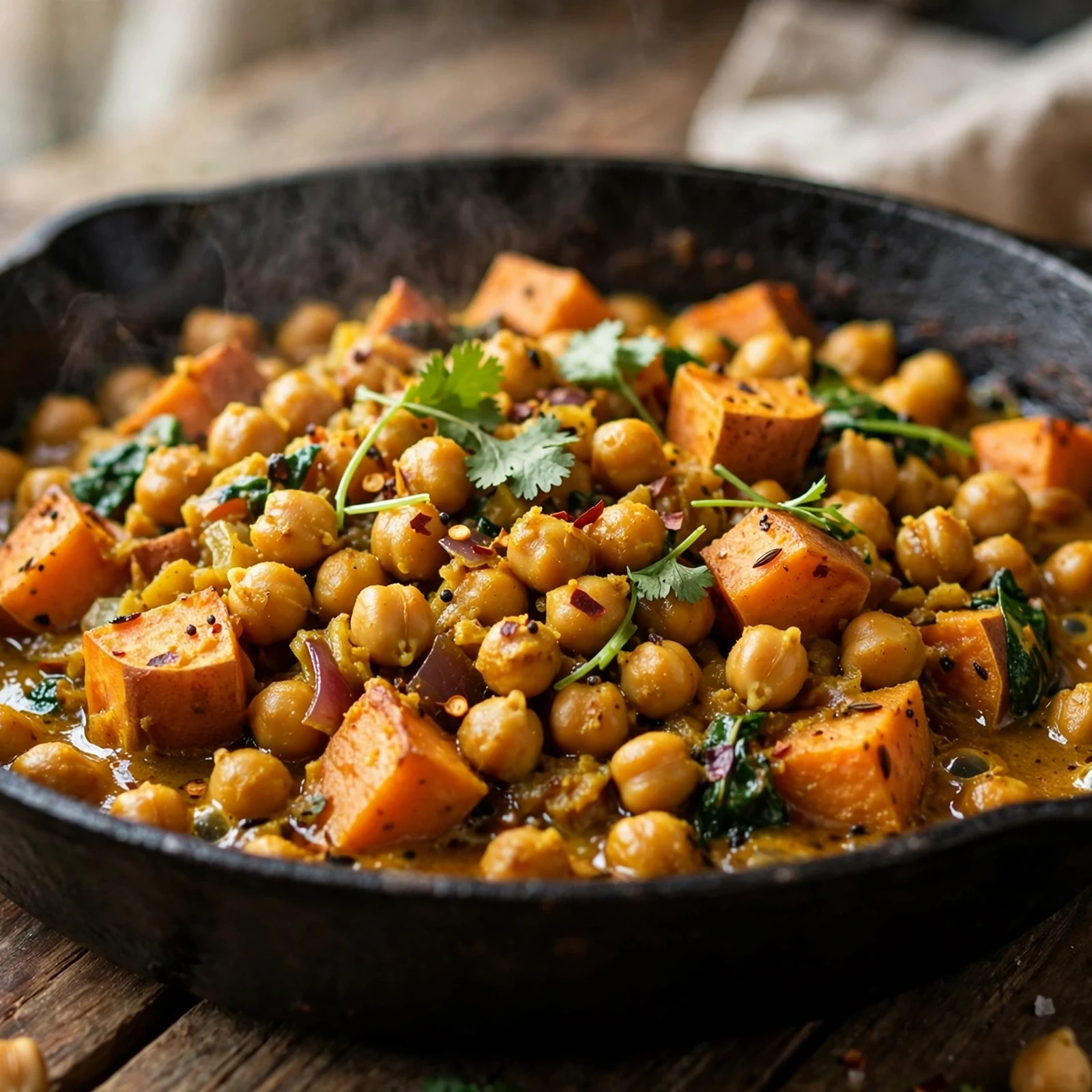 10 Anti-Inflammatory Sweet Potato Recipes for Fall Meal Prep: 9. Curried Chickpea & Sweet Potato Skillet