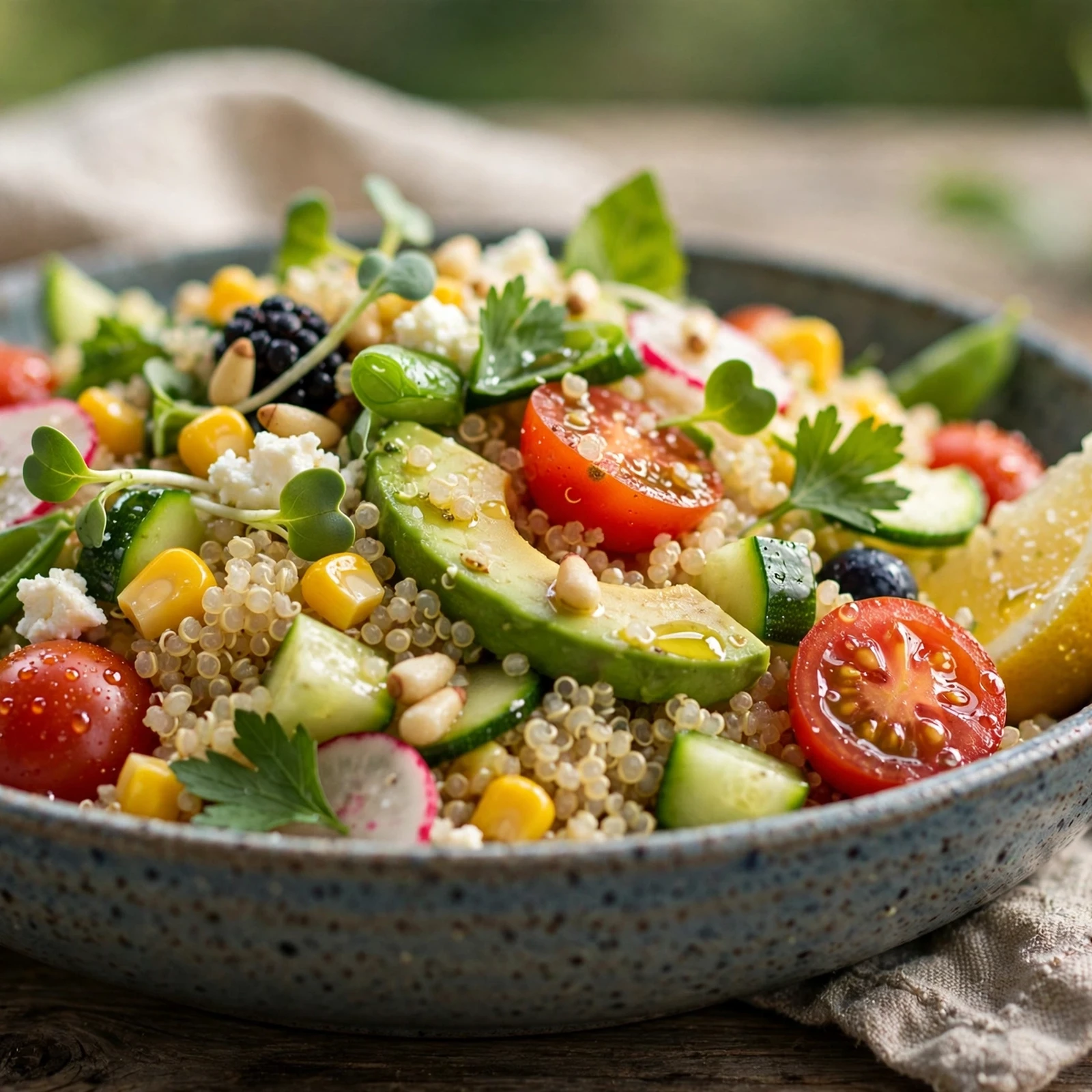 20 Healthy 21 Day Fix Salad Recipes for Summer (Cool & Container-Friendly): 9. Quinoa Summer Harvest Salad