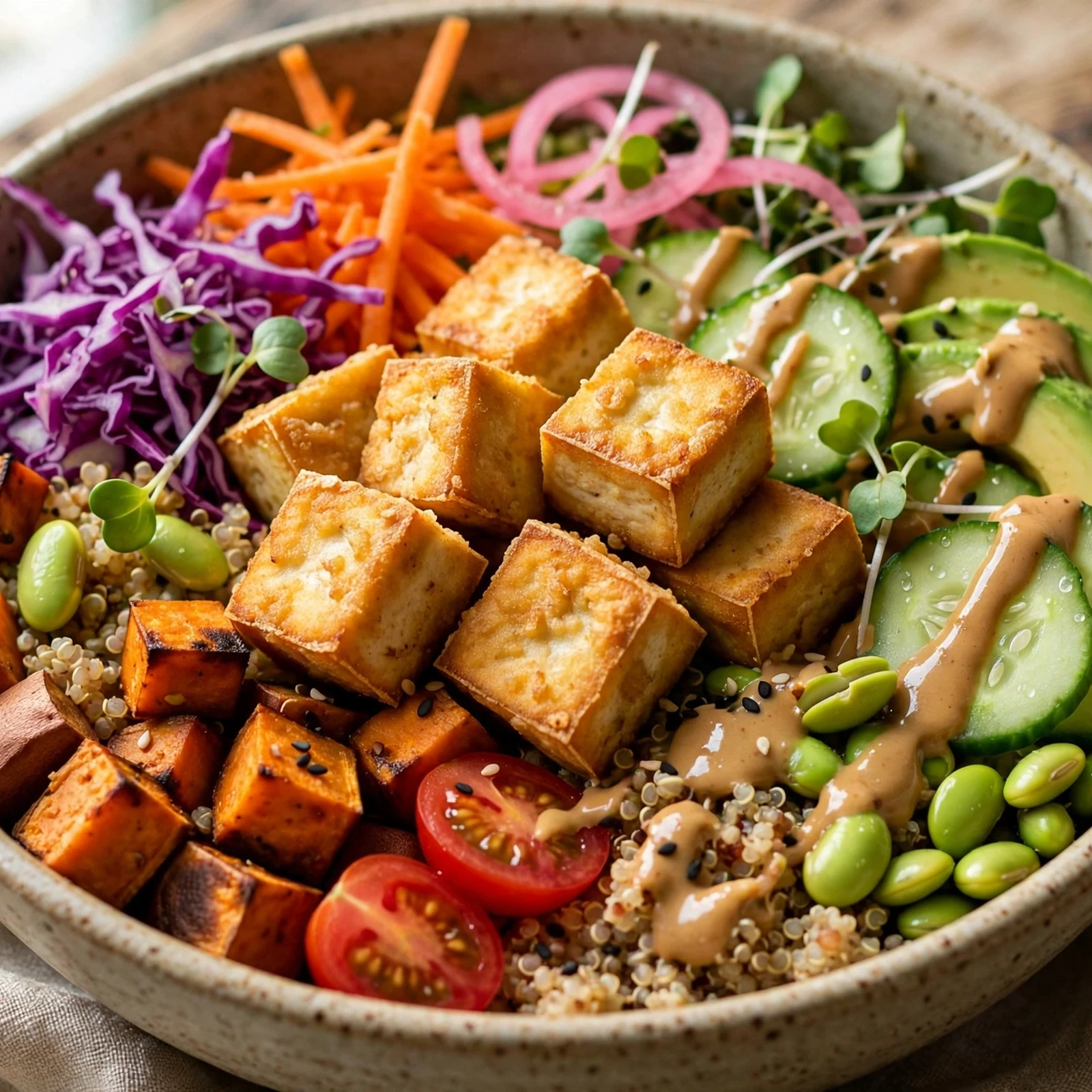 12 Vegan Anti-Inflammatory Summer Meals That Keep It Cool: 7. Rainbow Tofu Buddha Bowl