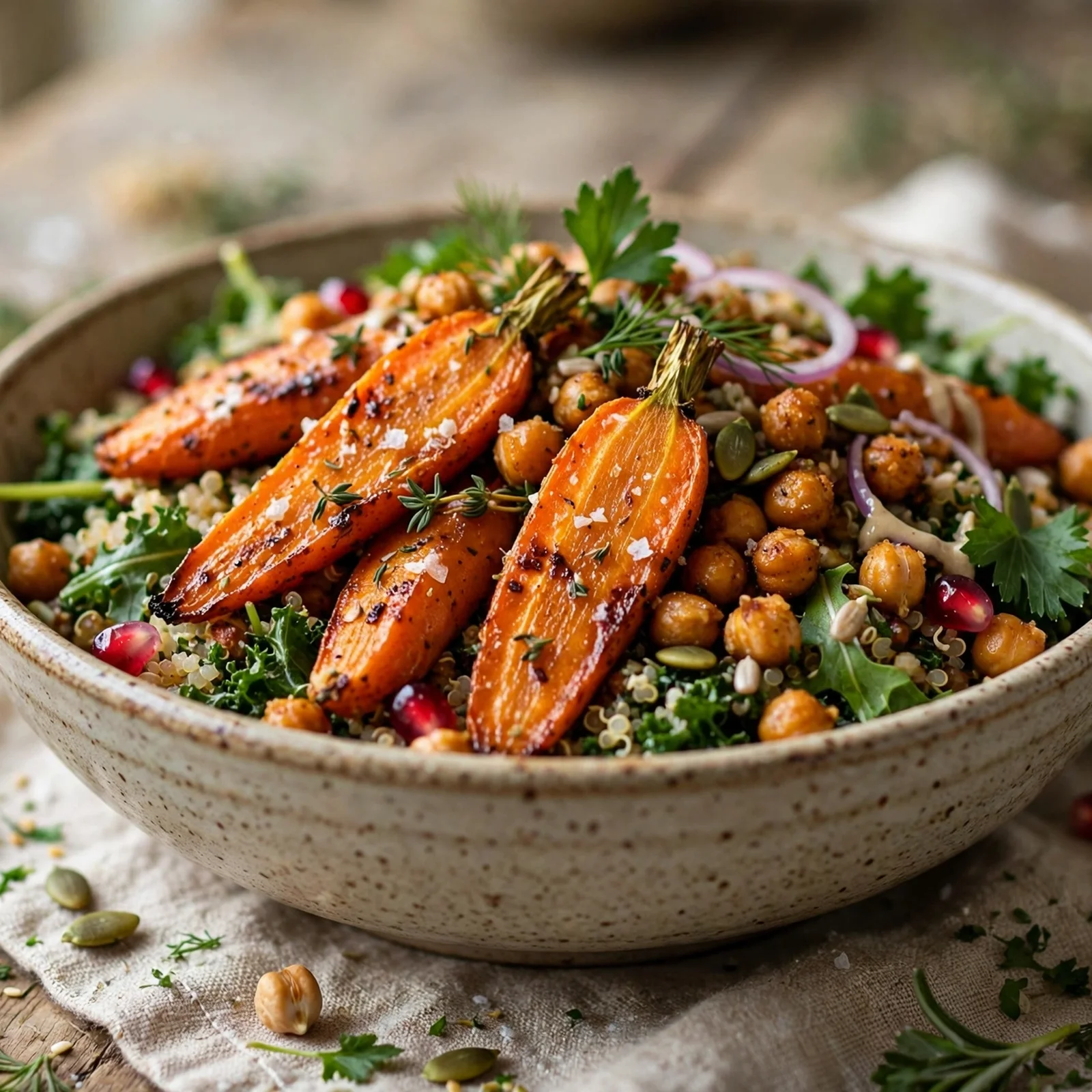 20 Fall Anti-Inflammatory Harvest Bowls with Root Vegetables: 8. Roasted Carrot & Crispy Chickpea Harvest Bowl