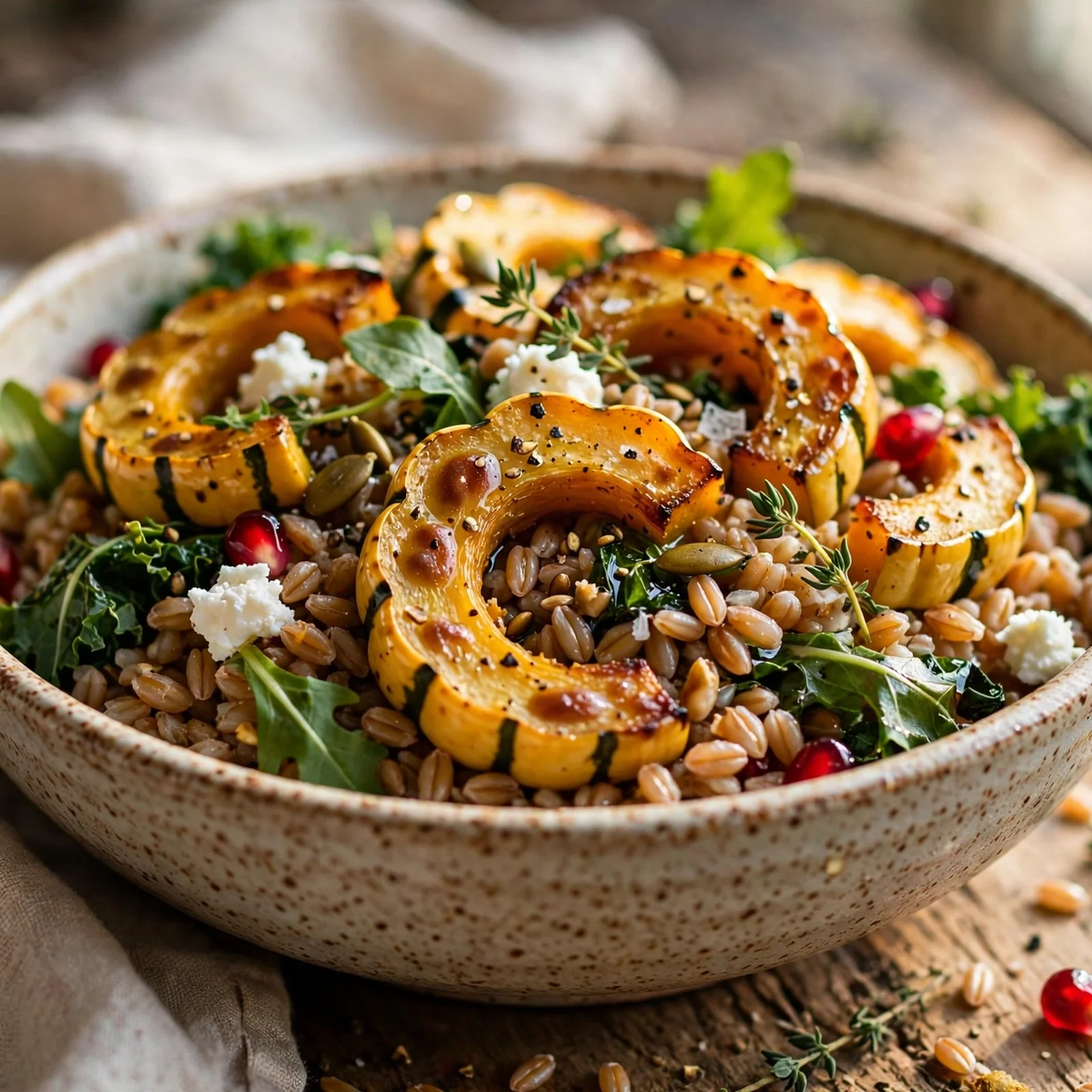 20 Fall Anti-Inflammatory Harvest Bowls with Root Vegetables: 9. Delicata Squash & Farro Harvest Bowl