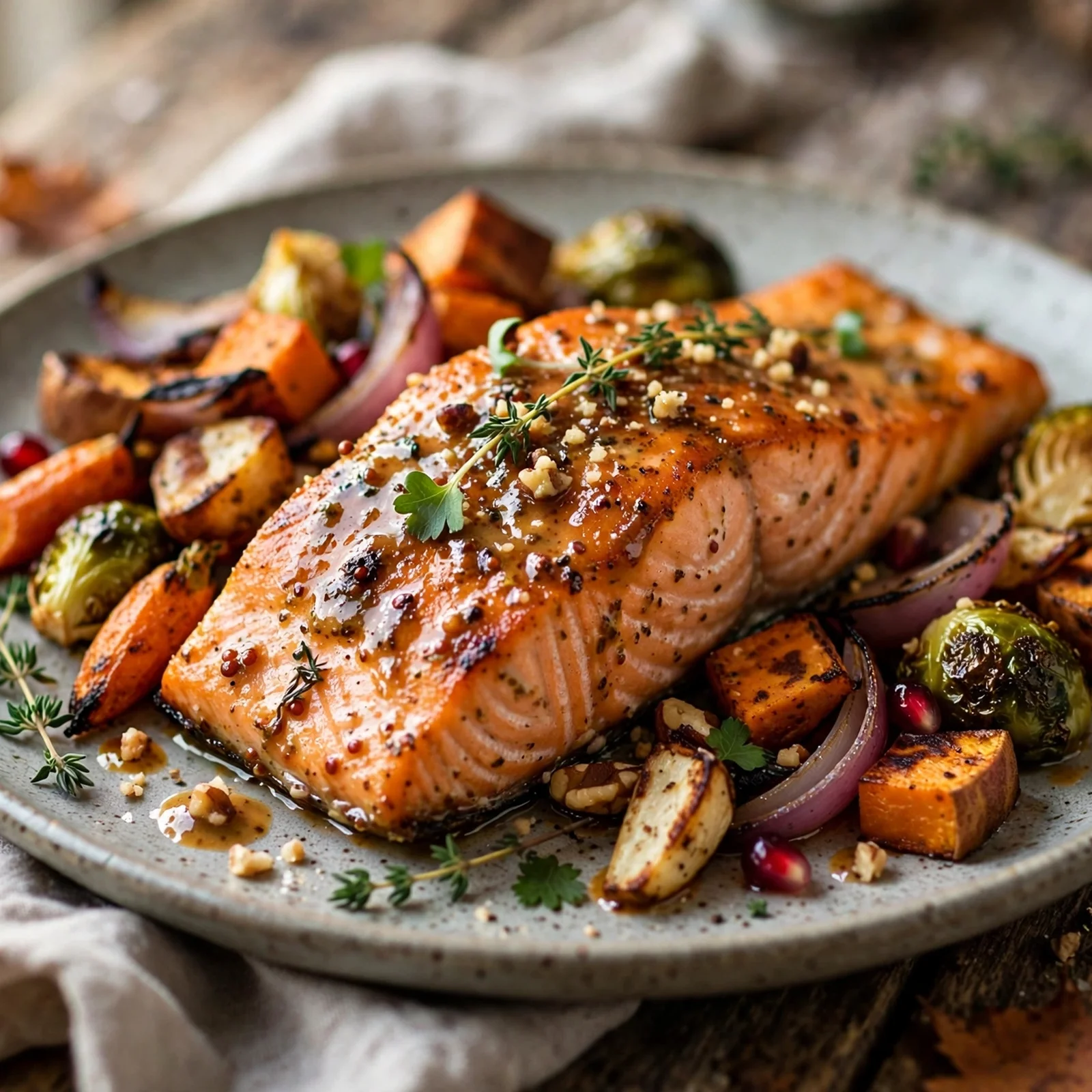 25 Cozy Fall Anti-Inflammatory Recipes to Warm Your Soul: 9. Maple Dijon Salmon with Roasted Fall Vegetables