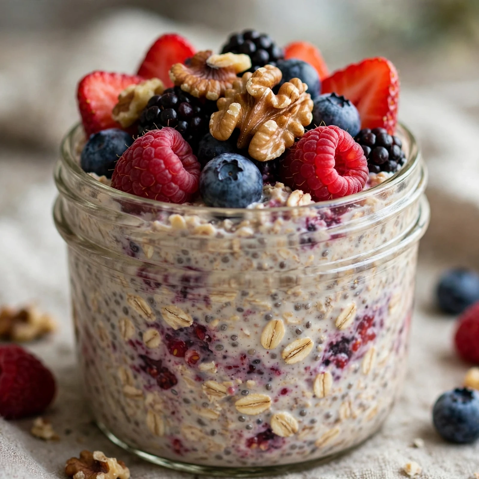 10 Anti-Inflammatory Overnight Oats for Hot Summer Mornings: 8. Mixed Berry Walnut Overnight Oats