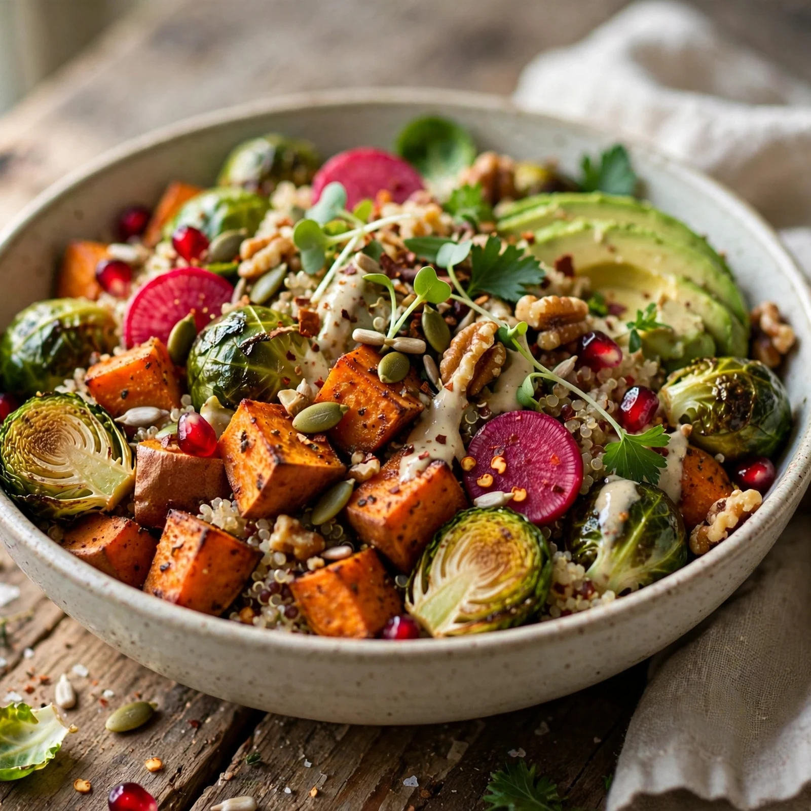 10 Anti-Inflammatory Sweet Potato Recipes for Fall Meal Prep: 10. Roasted Sweet Potato & Brussels Sprouts Power Bowls