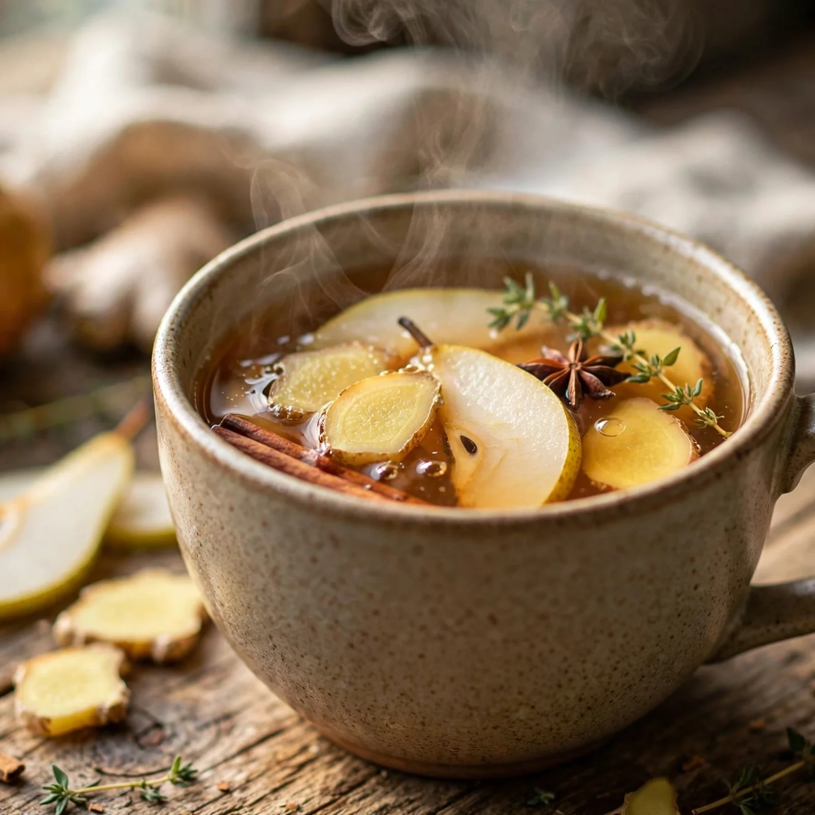 20 Warming Anti-Inflammatory Drinks And Spiced Teas for Fall: 9. Warm Pear Ginger Tea