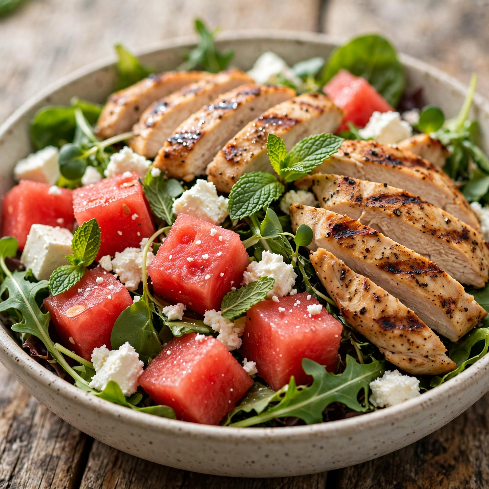 10 Refreshing Anti-Inflammatory Dinner Salads for Summer Heat: 9. Watermelon Feta and Mint Salad with Chicken