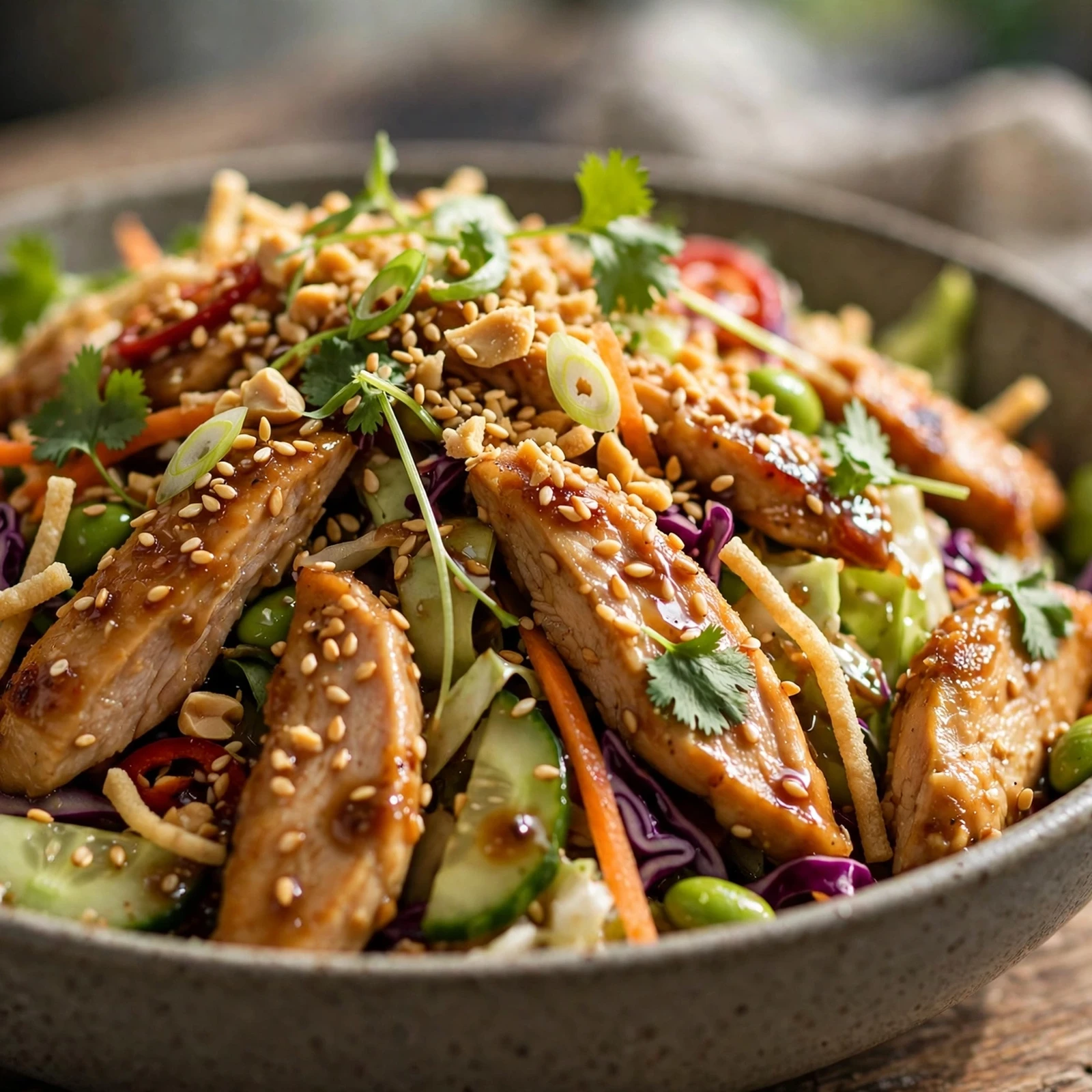 20 Healthy 21 Day Fix Salad Recipes for Summer (Cool & Container-Friendly): 11. Asian Sesame Chicken Salad
