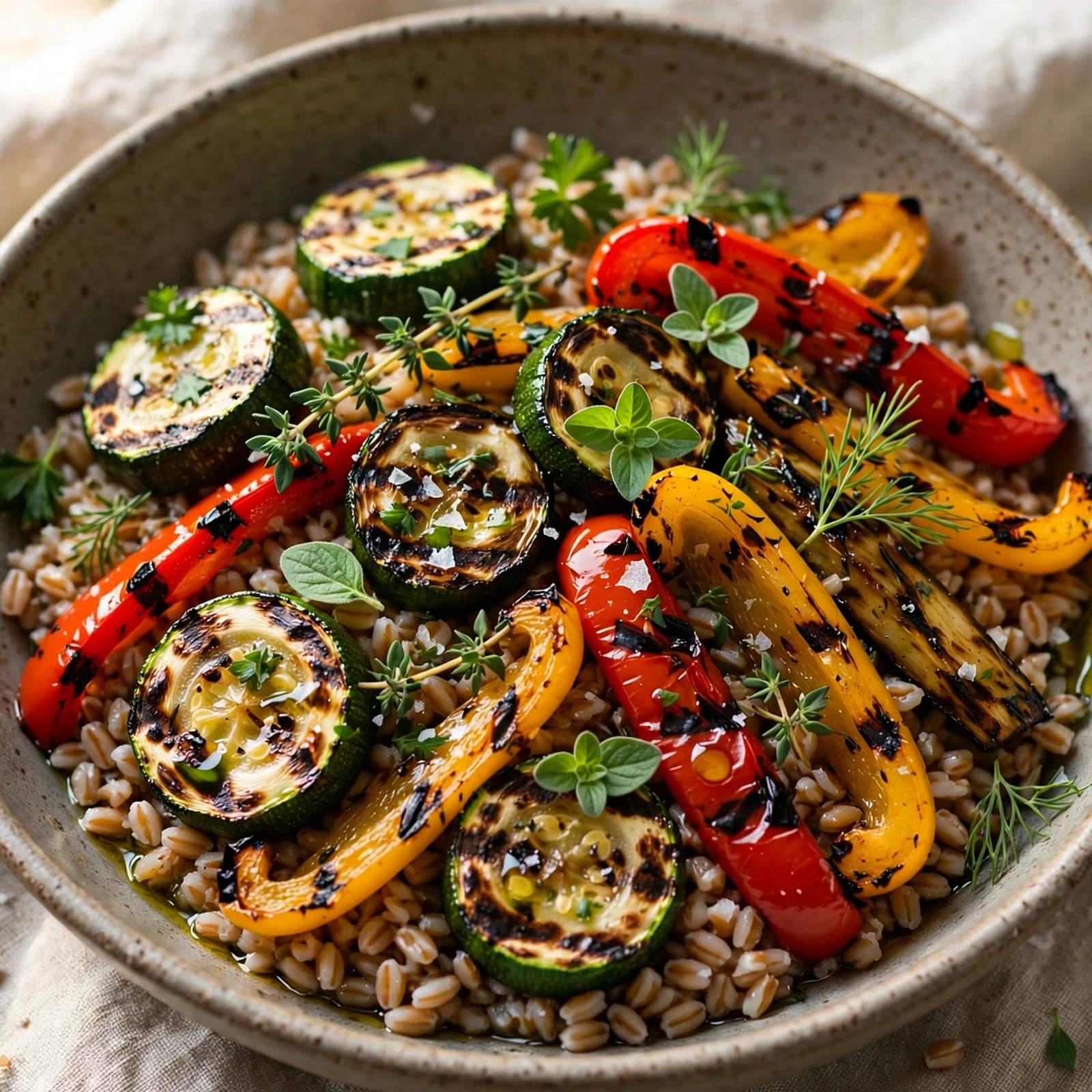 20 Light Summer Anti-Inflammatory Dinners Recipes for Warm Evenings: 11. Grilled Vegetable Farro Bowl