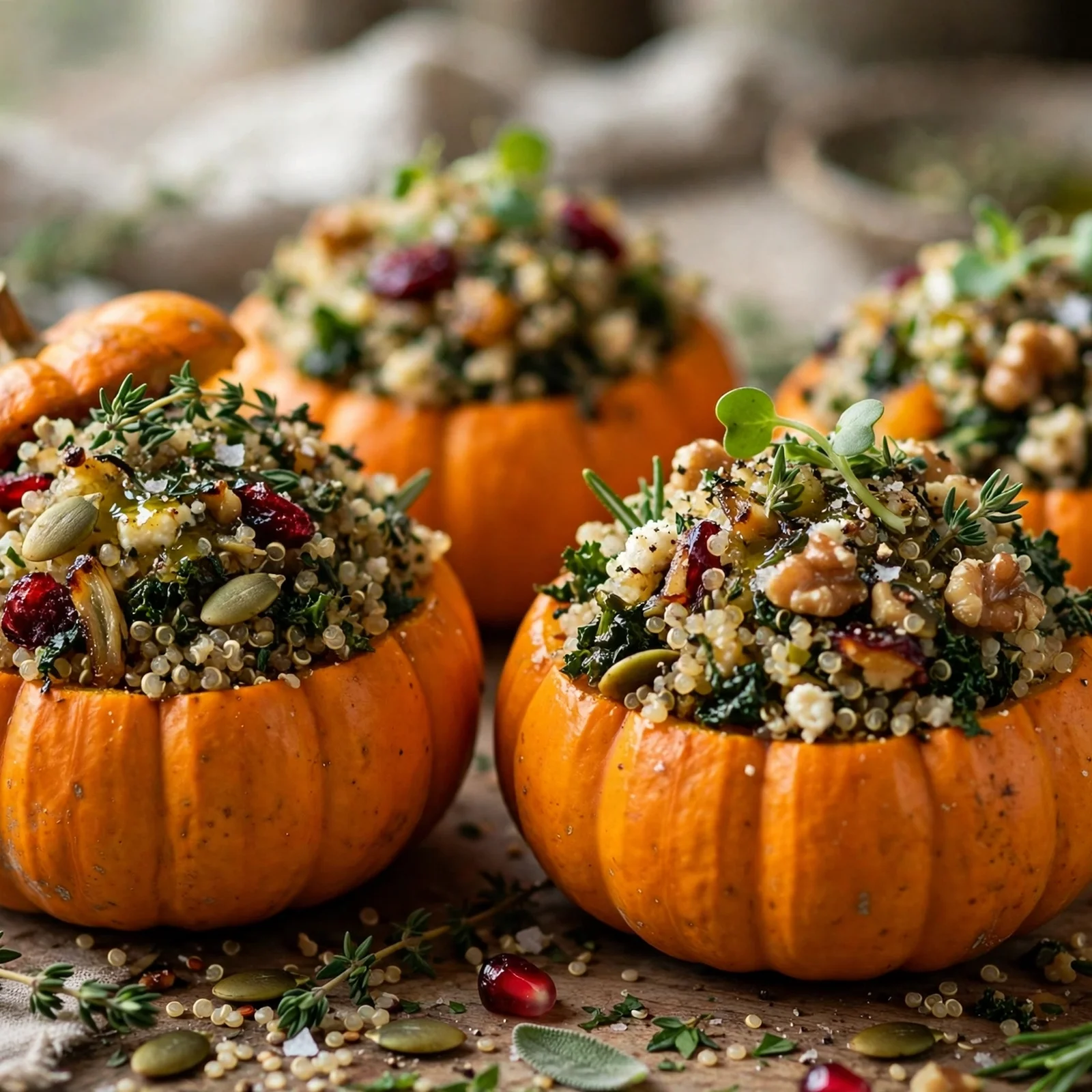 15 Anti-Inflammatory Pumpkin Recipes for the Fall Season: 10. Herb & Quinoa Stuffed Mini Pumpkins