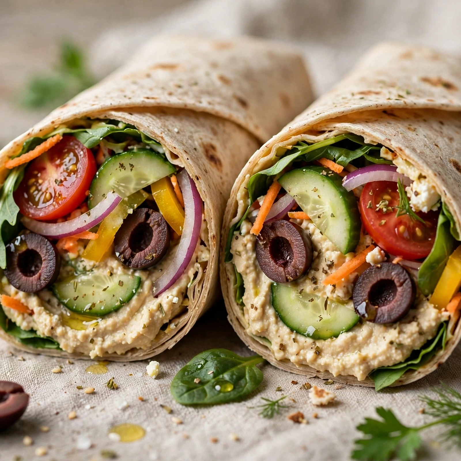 10 Anti-Inflammatory Summer Burgers and Wraps Packed With Fresh Flavor: 10. Mediterranean Veggie Wrap with Hummus