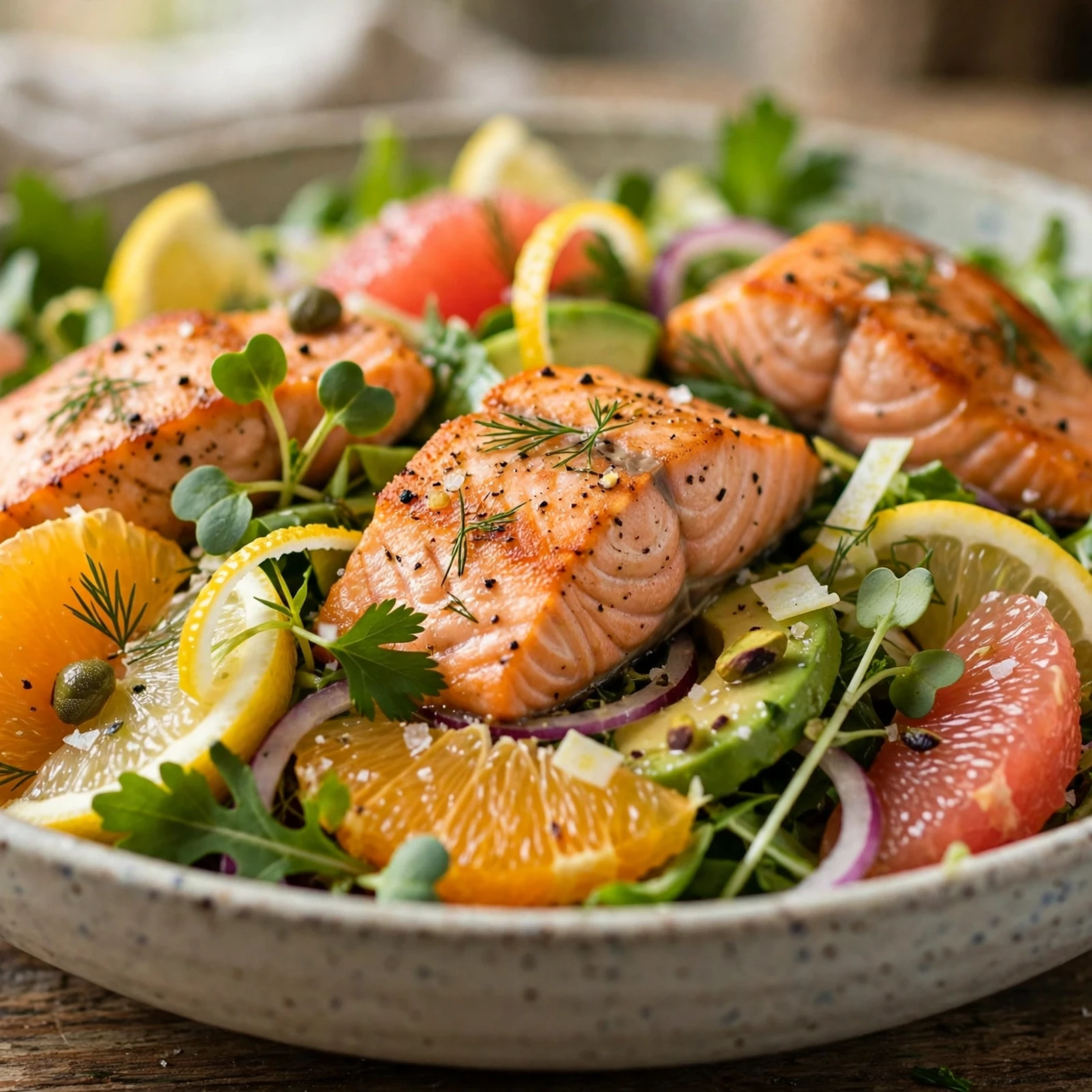 20 Healthy 21 Day Fix Salad Recipes for Summer (Cool & Container-Friendly): 12. Citrus Salmon Salad