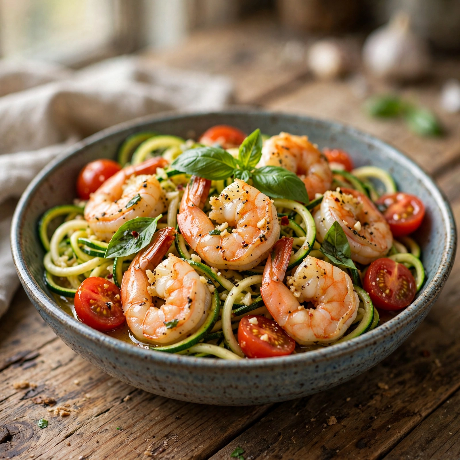 15 Best 21 Day Fix Summer Dinner Ideas (Easy & No Heavy Meals): 11. Garlic Shrimp Zucchini Noodles