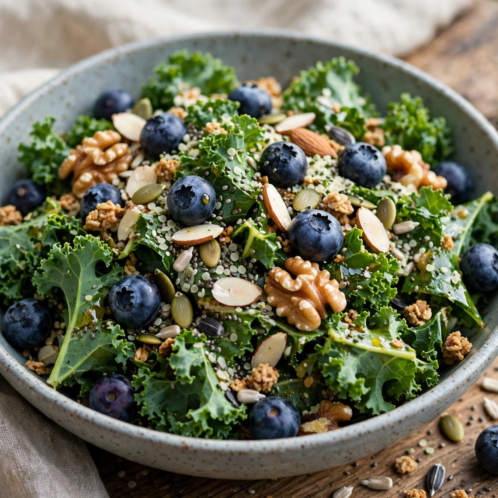 15 Anti-Inflammatory Summer Salads Recipes with Fresh Seasonal Produce: 12. Kale Blueberry Crunch Salad