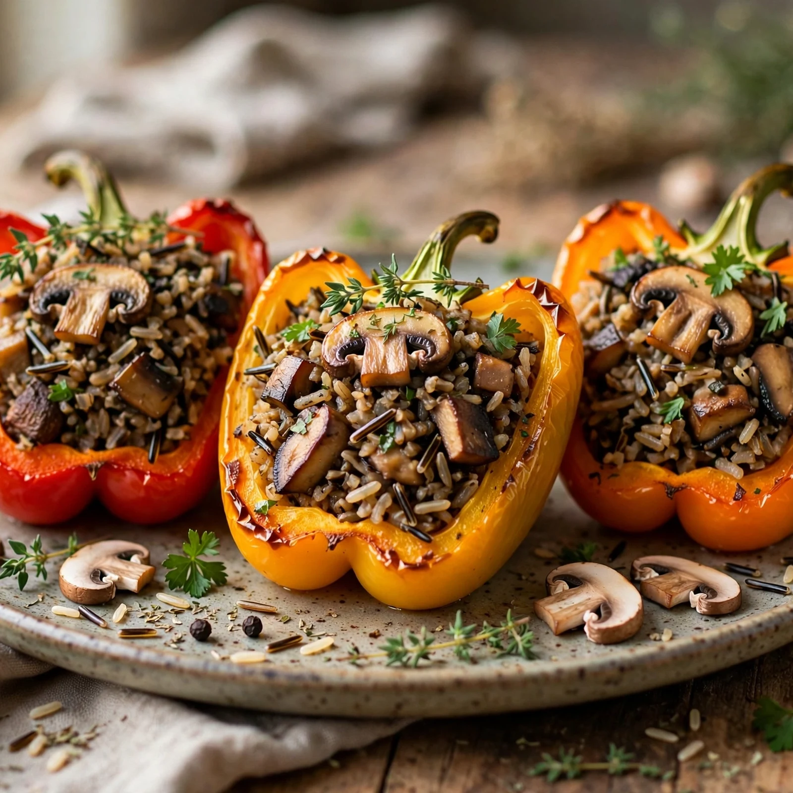 12 Gut-Healing Anti-Inflammatory Fall Meals for Immunity: 11. Mushroom & Wild Rice Stuffed Bell Peppers