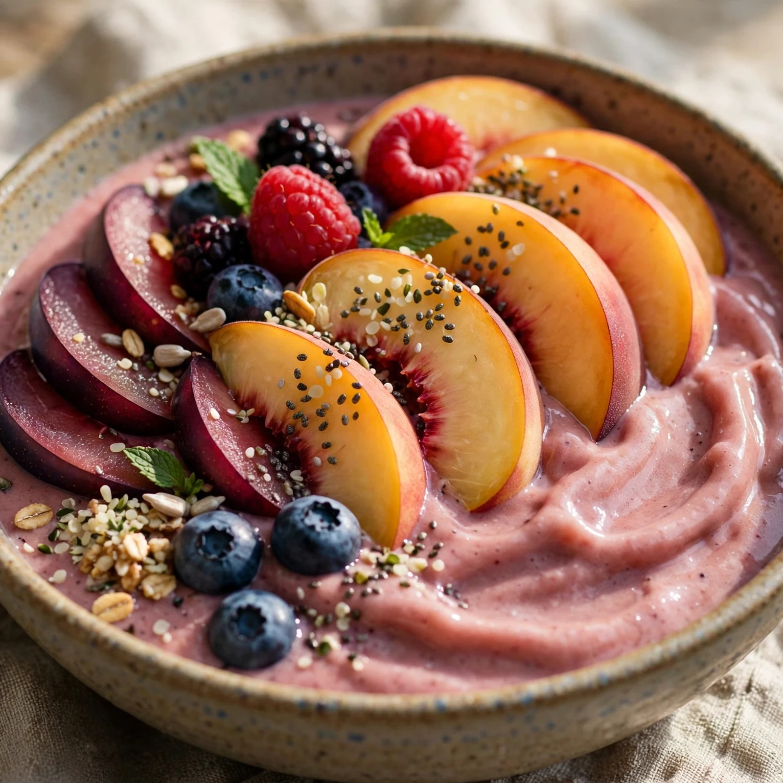 12 Anti-Inflammatory Peach And Plum Recipes for Late Summer: 11. Peach & Plum Smoothie Bowl