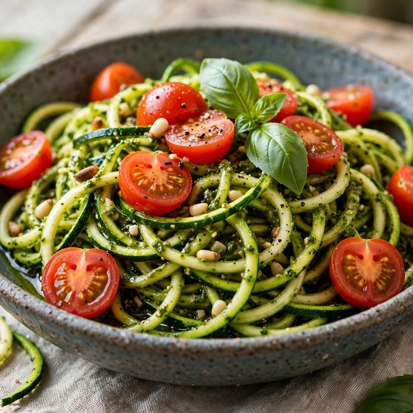 12 Vegan Anti-Inflammatory Summer Meals That Keep It Cool: 10. Zucchini Noodle Pesto Bowl
