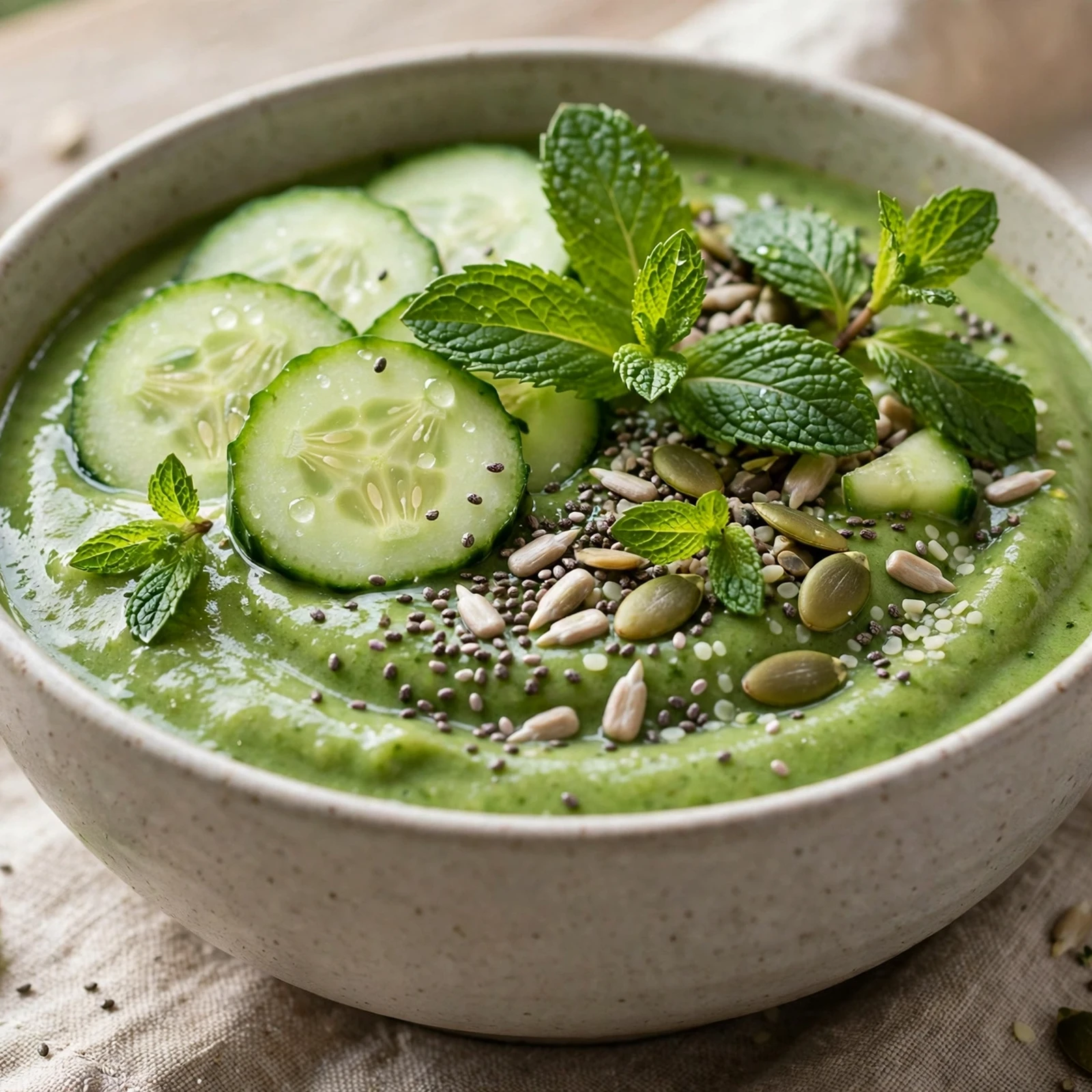 10 Anti-Inflammatory Cucumber And Mint Recipes for Summer: 7. Cucumber Mint Green Smoothie Bowl