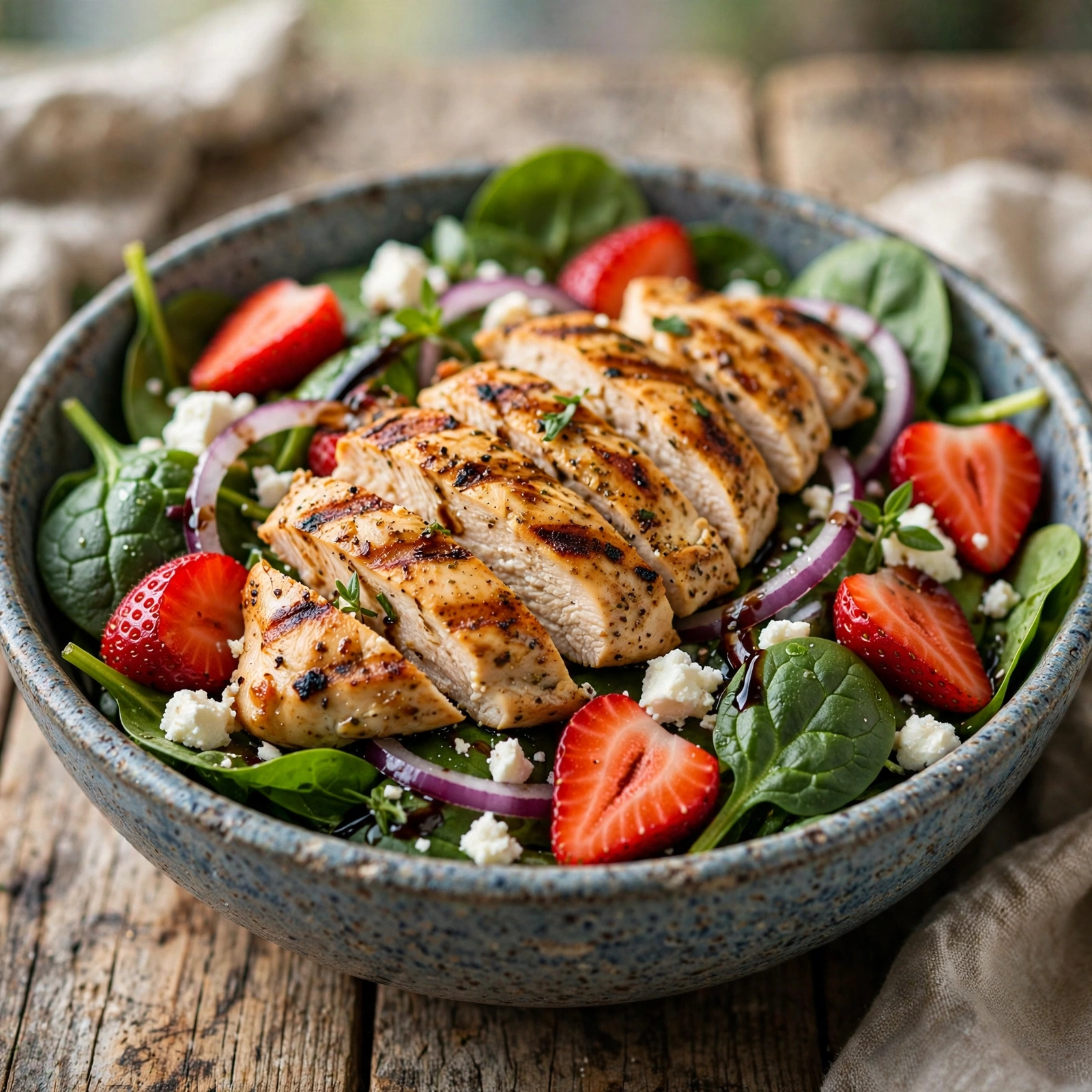 15 Best 21 Day Fix Summer Dinner Ideas (Easy & No Heavy Meals): 13. Grilled Chicken Strawberry Spinach Salad