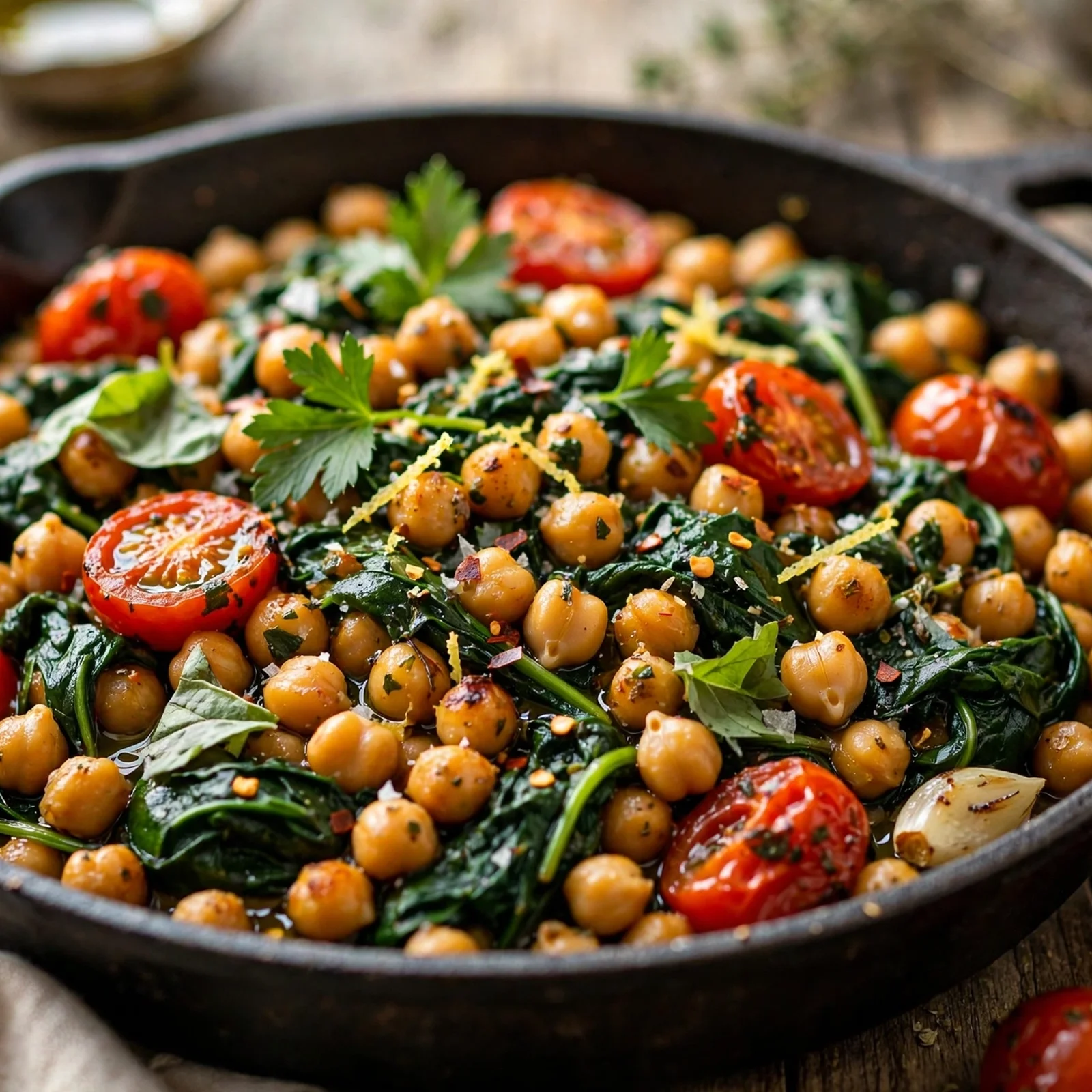 15 One-Pot Anti-Inflammatory Fall Dinners for Easy Weeknights: 13. Spinach, Tomato & Chickpea Skillet