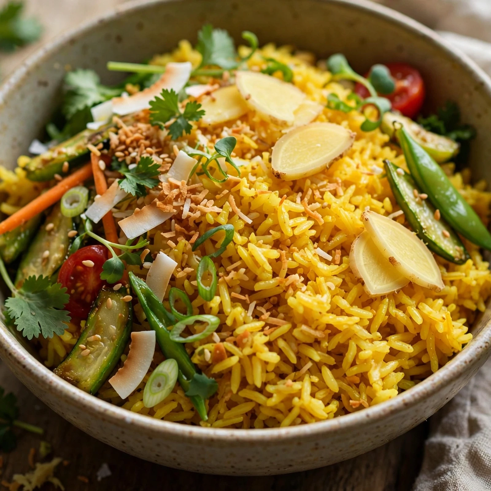 12 Vegan Anti-Inflammatory Summer Meals That Keep It Cool: 12. Turmeric Ginger Coconut Rice Bowl