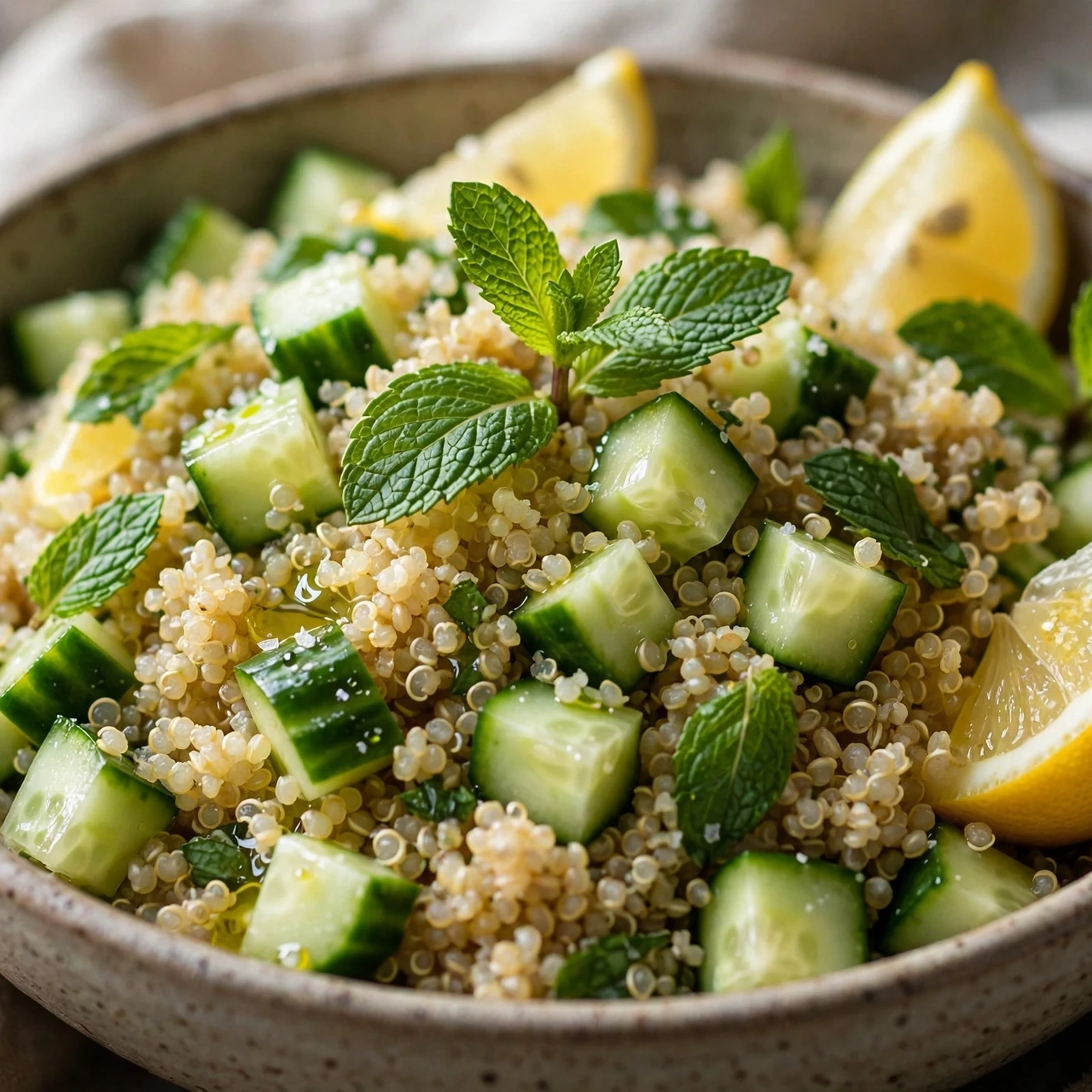 10 Anti-Inflammatory Cucumber And Mint Recipes for Summer: 8. Quinoa Salad With Cucumber And Mint