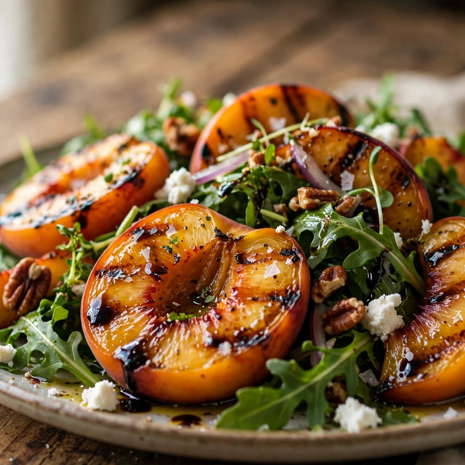 20 Healthy 21 Day Fix Salad Recipes for Summer (Cool & Container-Friendly): 15. Grilled Peach Arugula Salad