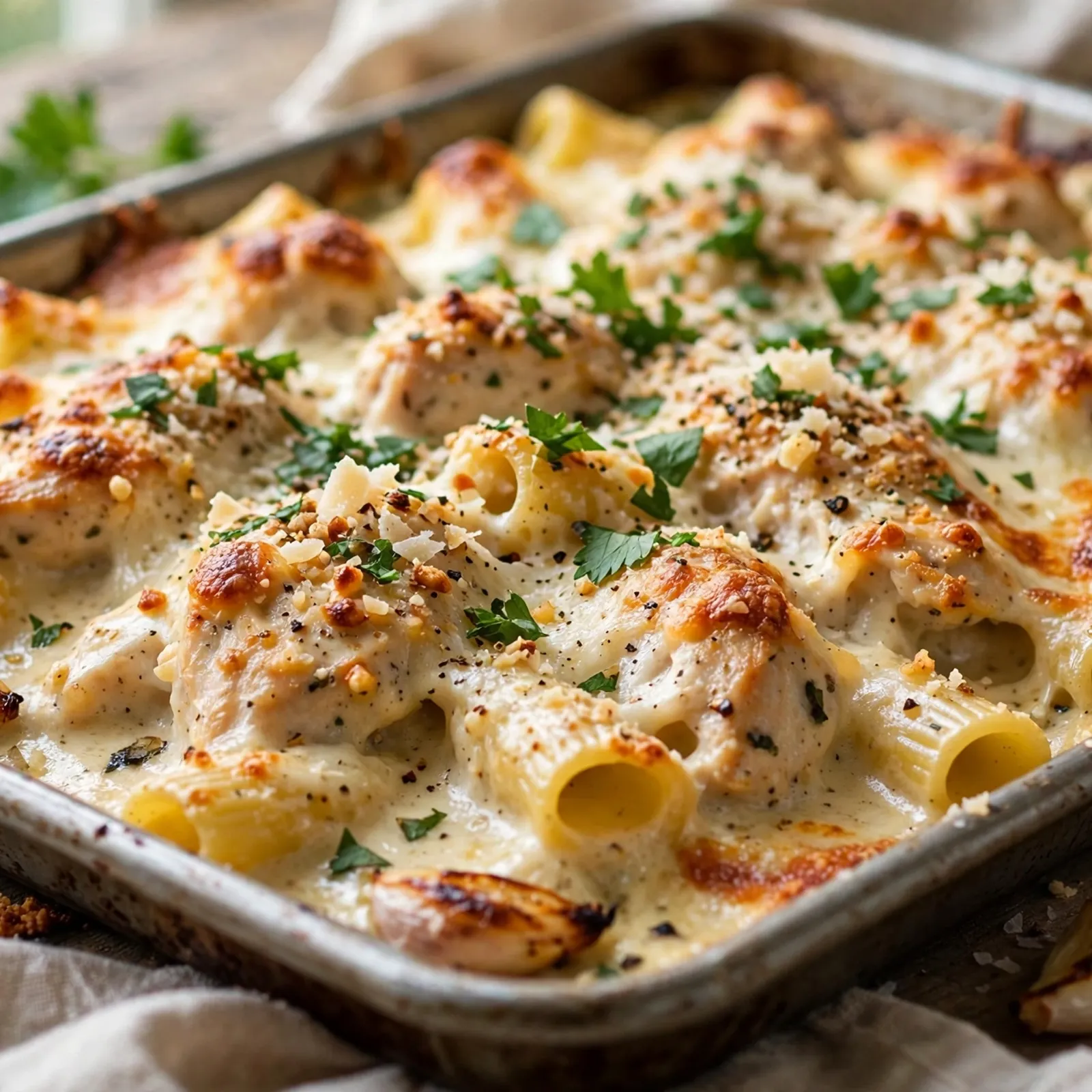 15 Creamy 21 Day Fix Chicken Alfredo Recipes That Feel Like Cheating: 14. Sheet Pan Chicken Alfredo Bake