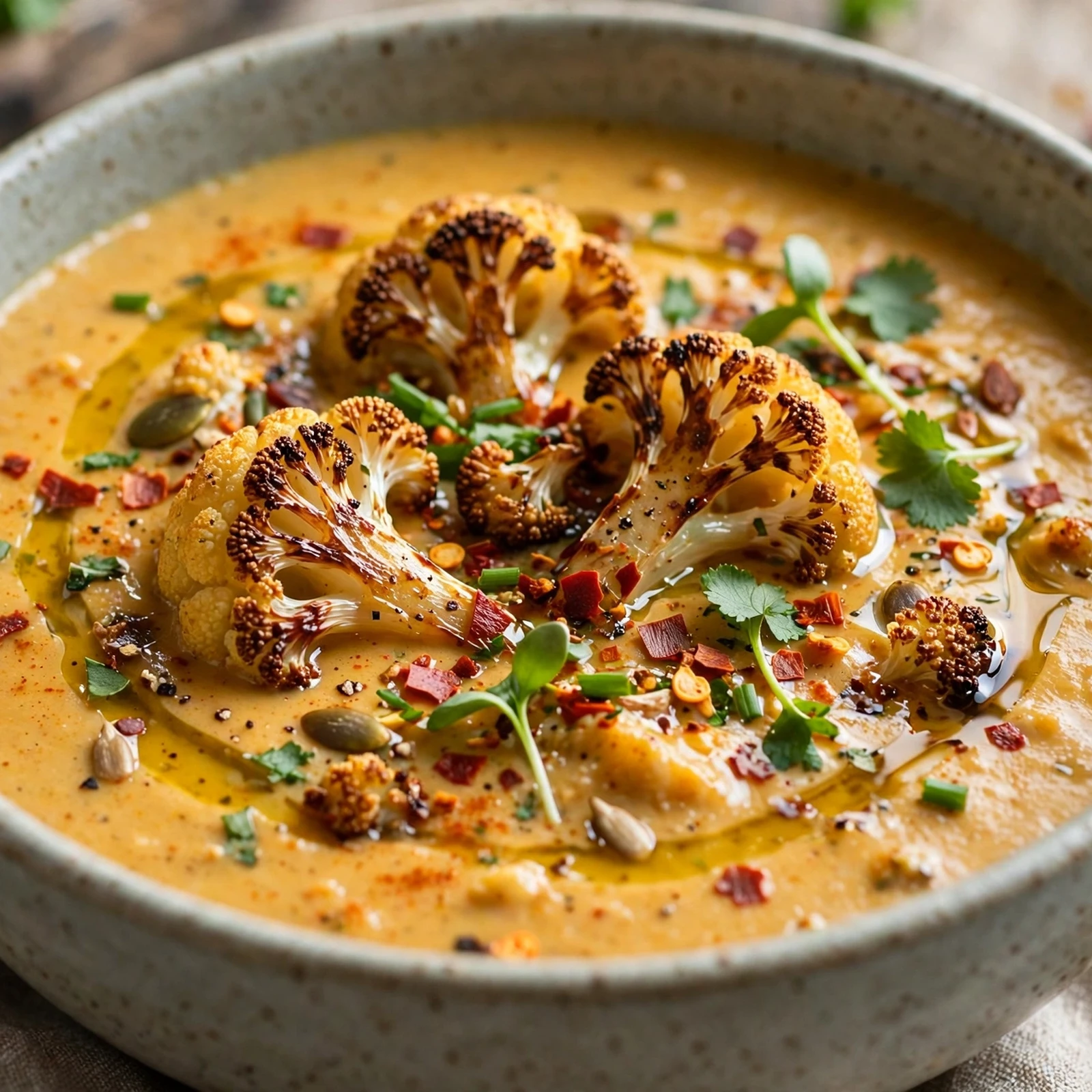 15 Creamy 21 Day Fix Cauliflower Soup Recipes You’ll Make on Repeat: 13. Spicy Roasted Cauliflower Soup