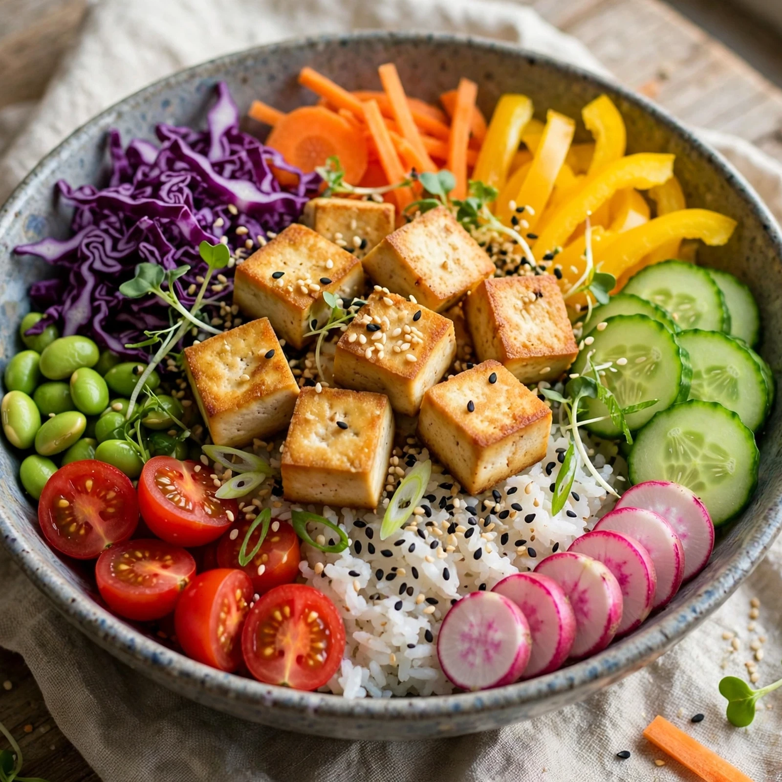 15 Anti-Inflammatory Summer Bowls with Grains, Veggies & Protein: 15. Tofu Veggie Rainbow Bowl