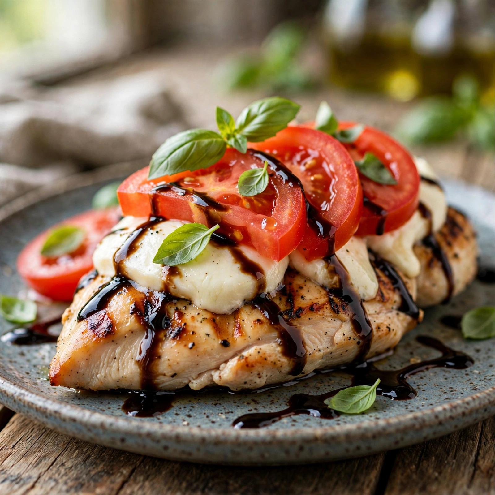 15 Best 21 Day Fix Summer Dinner Ideas (Easy & No Heavy Meals): 15. Caprese Chicken with Balsamic Glaze