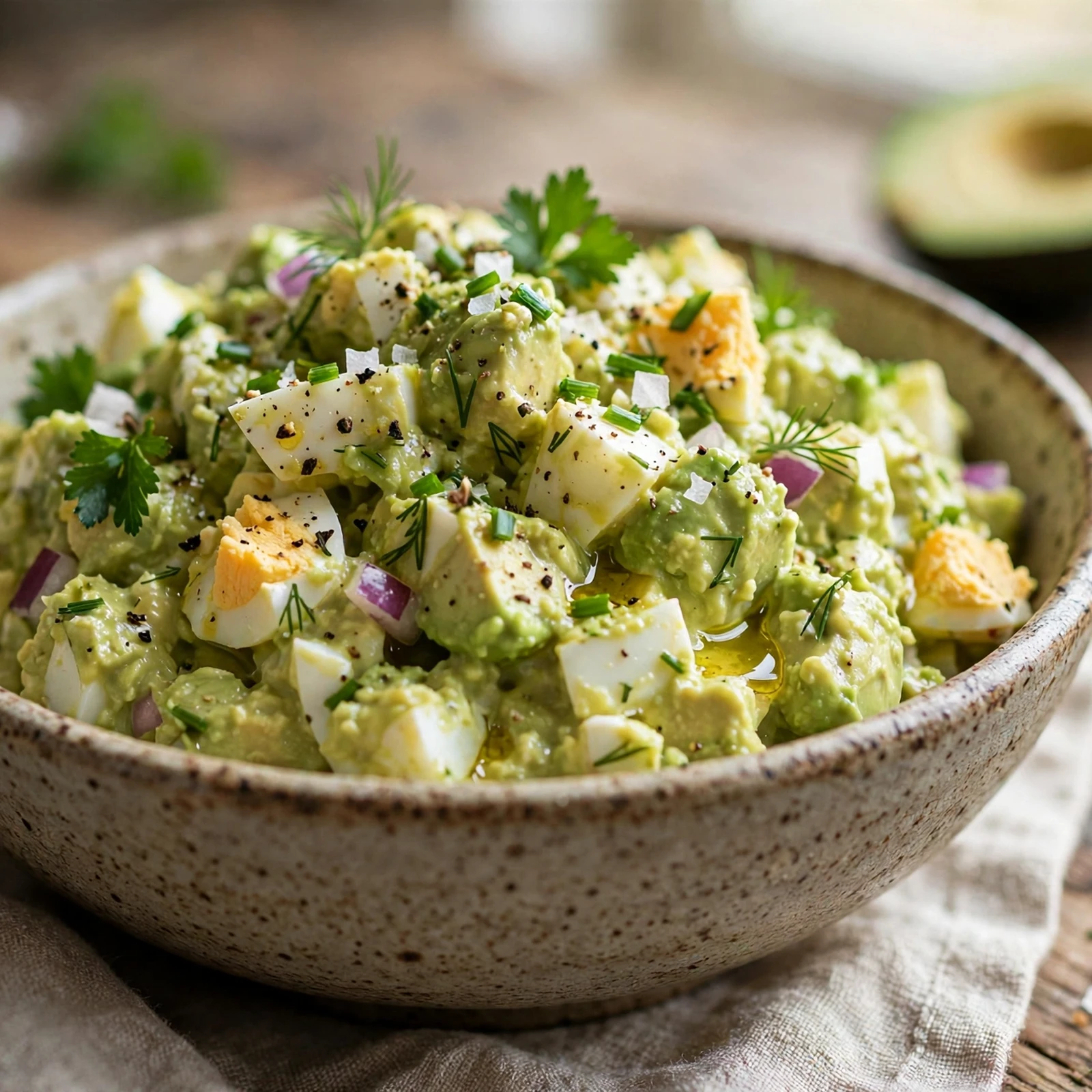 20 Healthy 21 Day Fix Salad Recipes for Summer (Cool & Container-Friendly): 17. Avocado Egg Salad Bowl