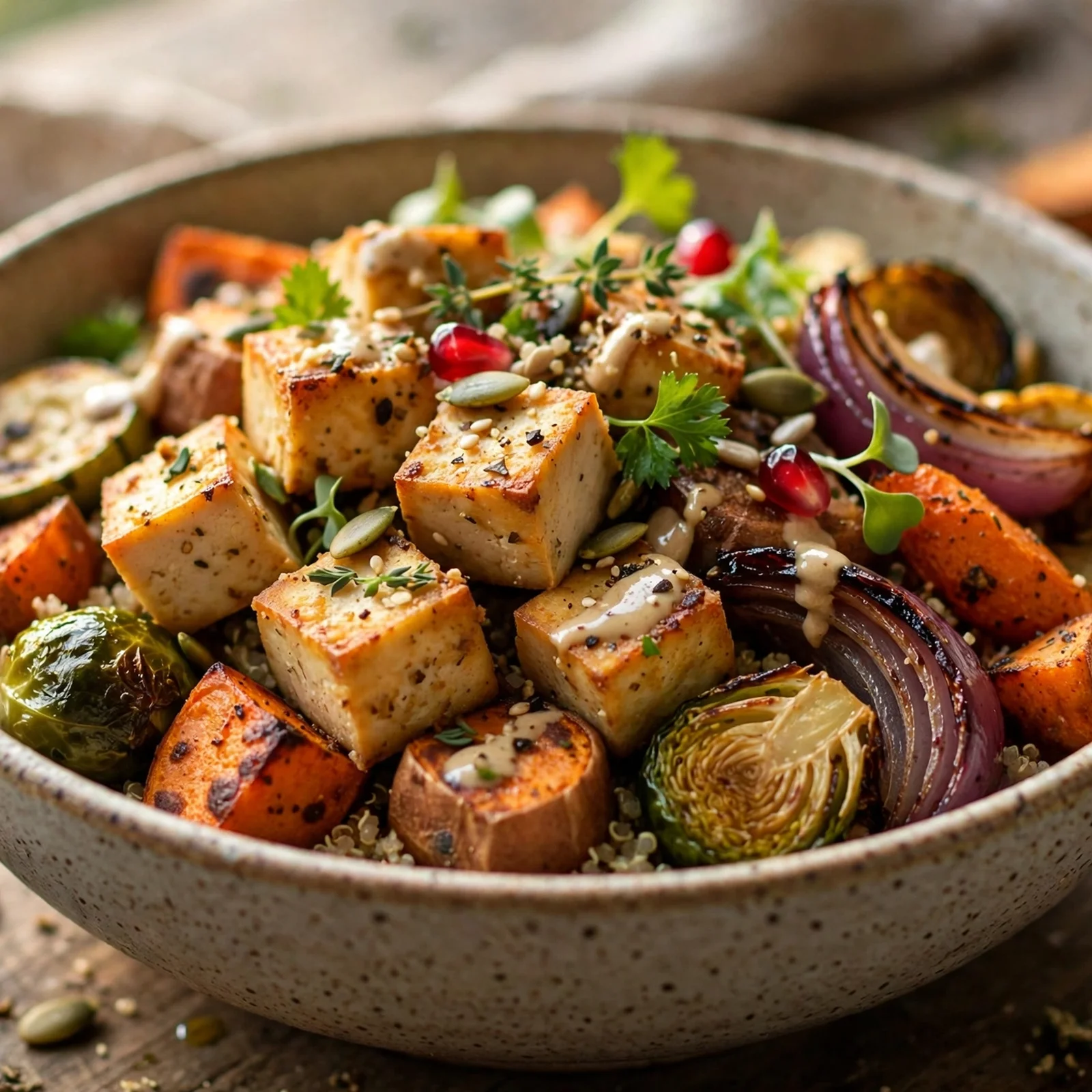 20 Fall Anti-Inflammatory Harvest Bowls with Root Vegetables: 17. Tofu & Roasted Vegetable Harvest Bowl
