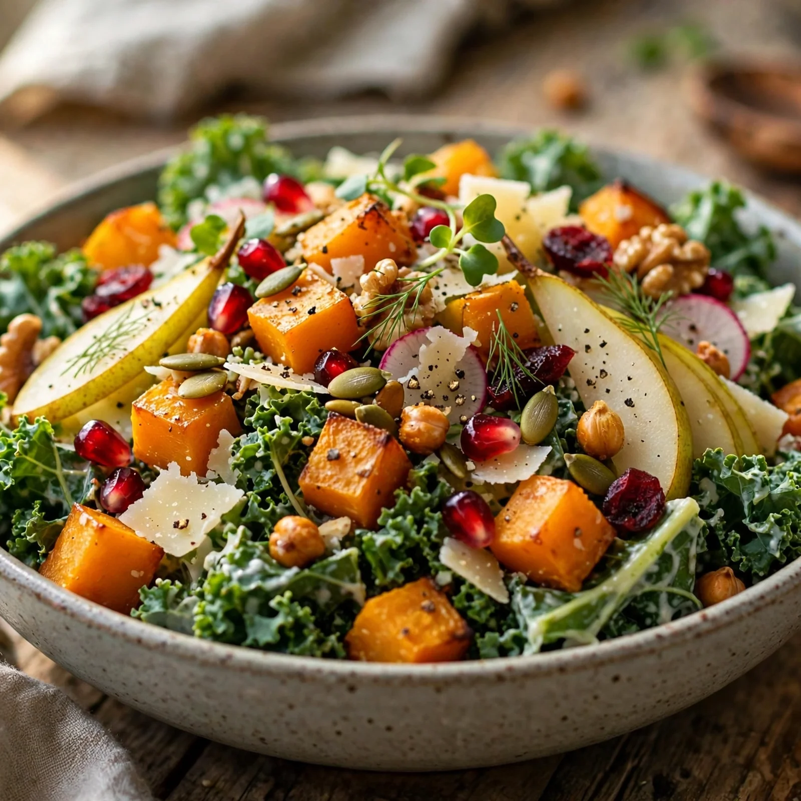20 Fall Anti-Inflammatory Harvest Bowls with Root Vegetables: 18. Autumn Kale Caesar Harvest Bowl