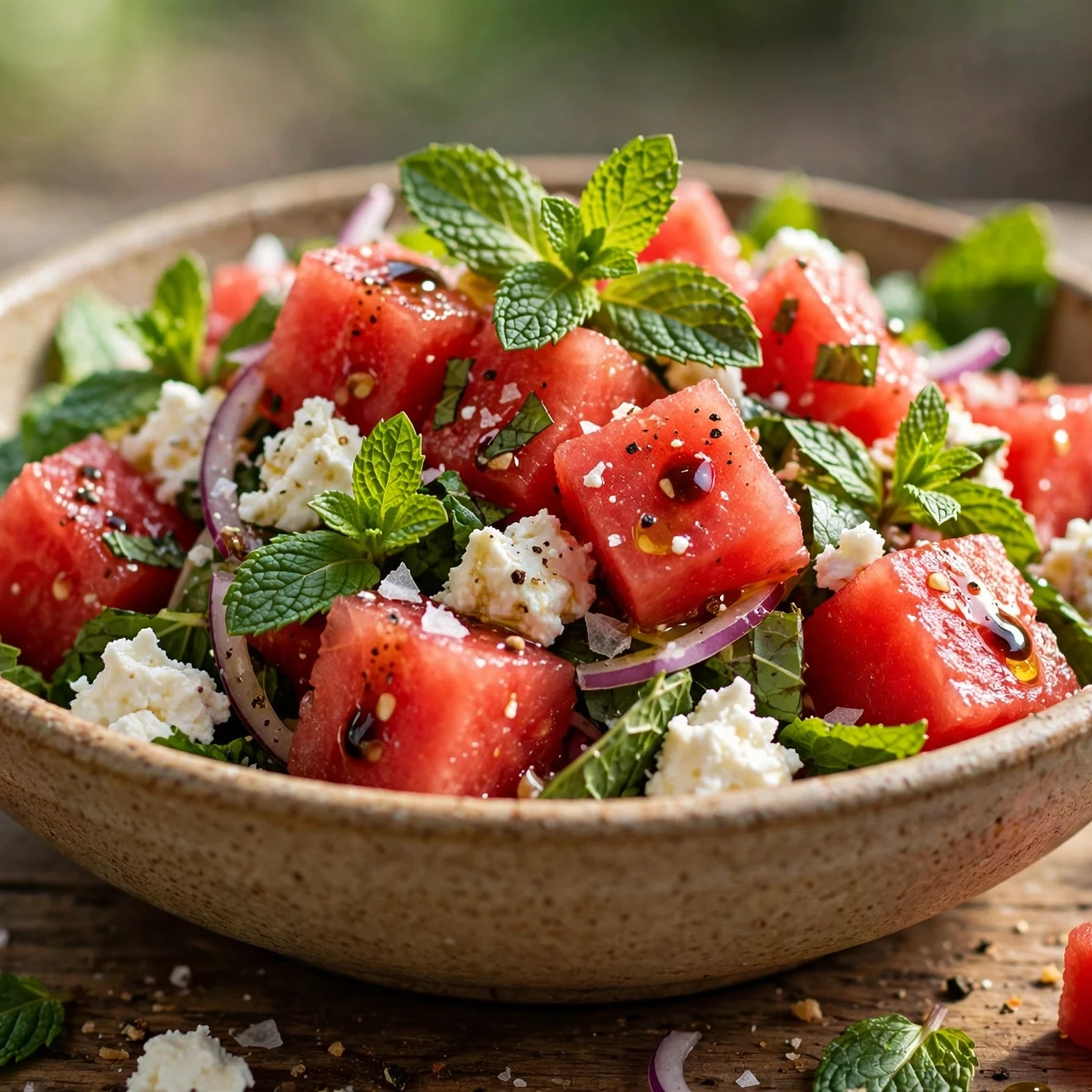 20 Healthy 21 Day Fix Salad Recipes for Summer (Cool & Container-Friendly): 19. Watermelon Feta Mint Salad