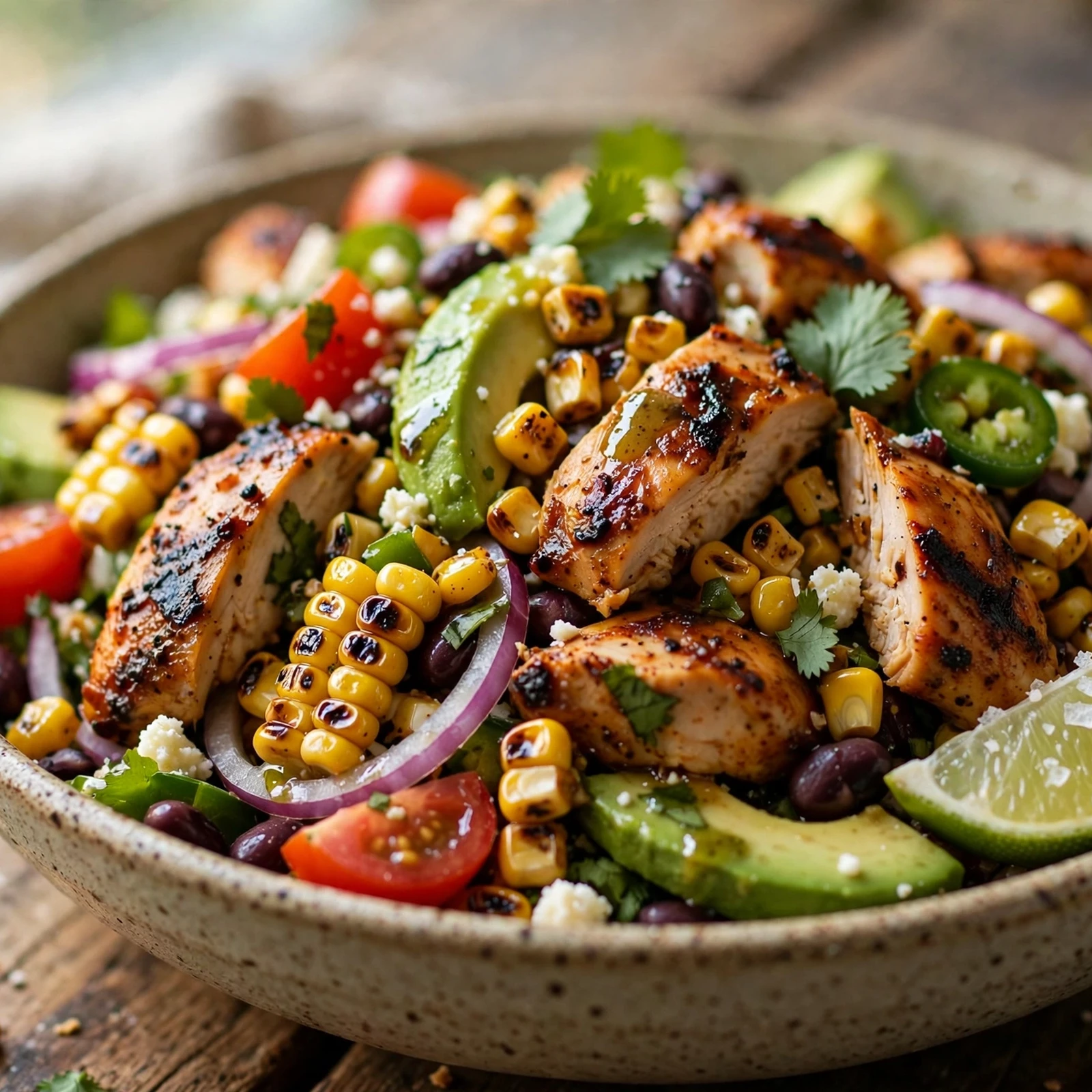 20 Healthy 21 Day Fix Salad Recipes for Summer (Cool & Container-Friendly): 20. BBQ Chicken Corn Salad